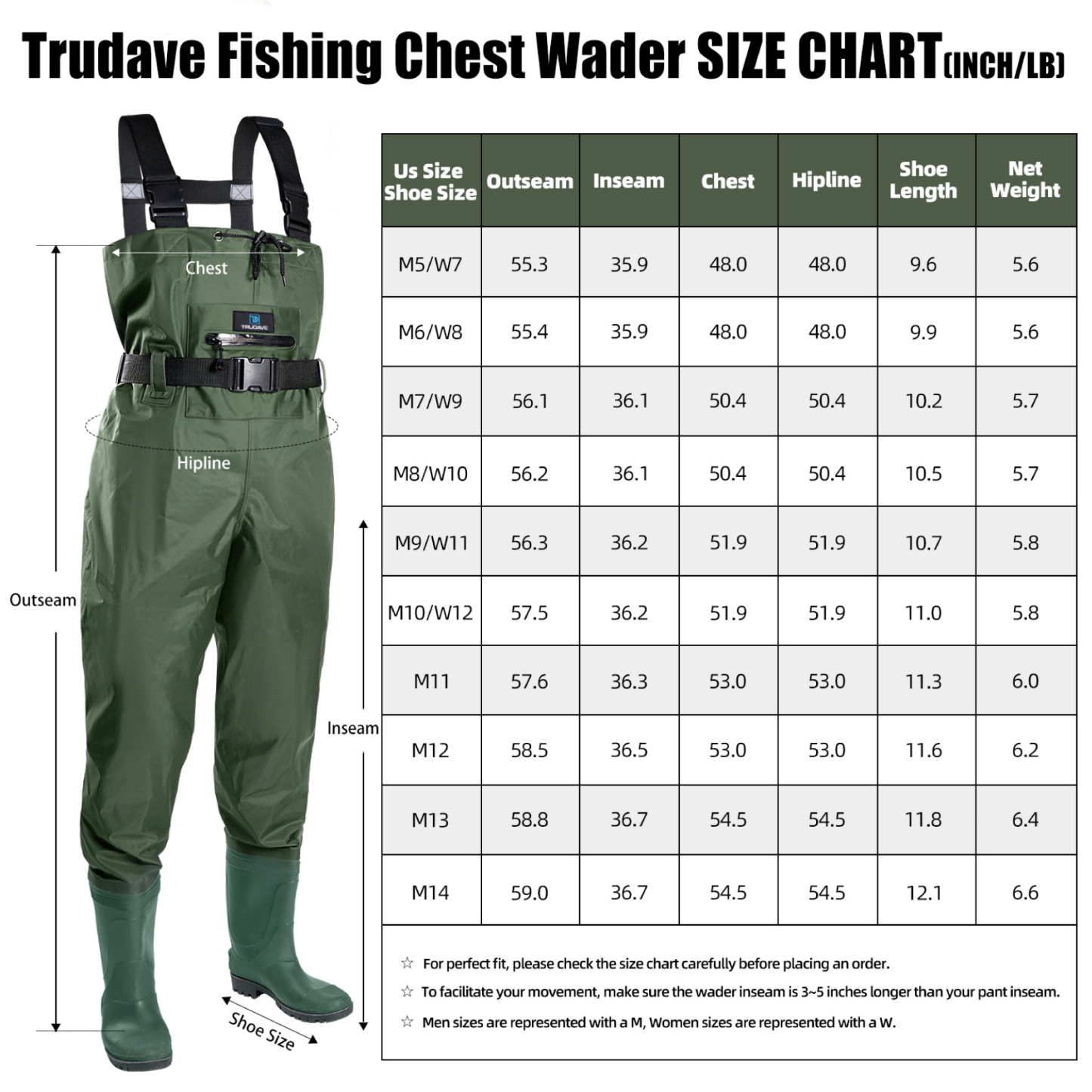 Trudave Fishing Waders with Boots for Men and Women