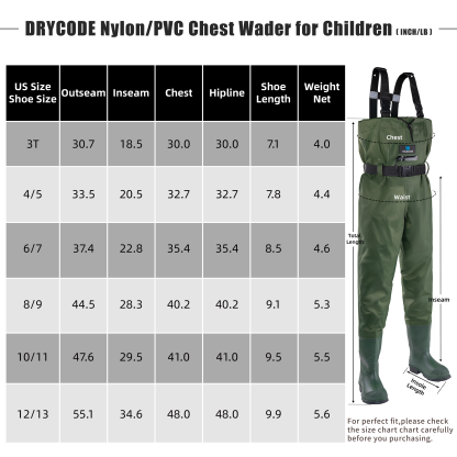 Trudave Lightweight Kids Waders with Boots 