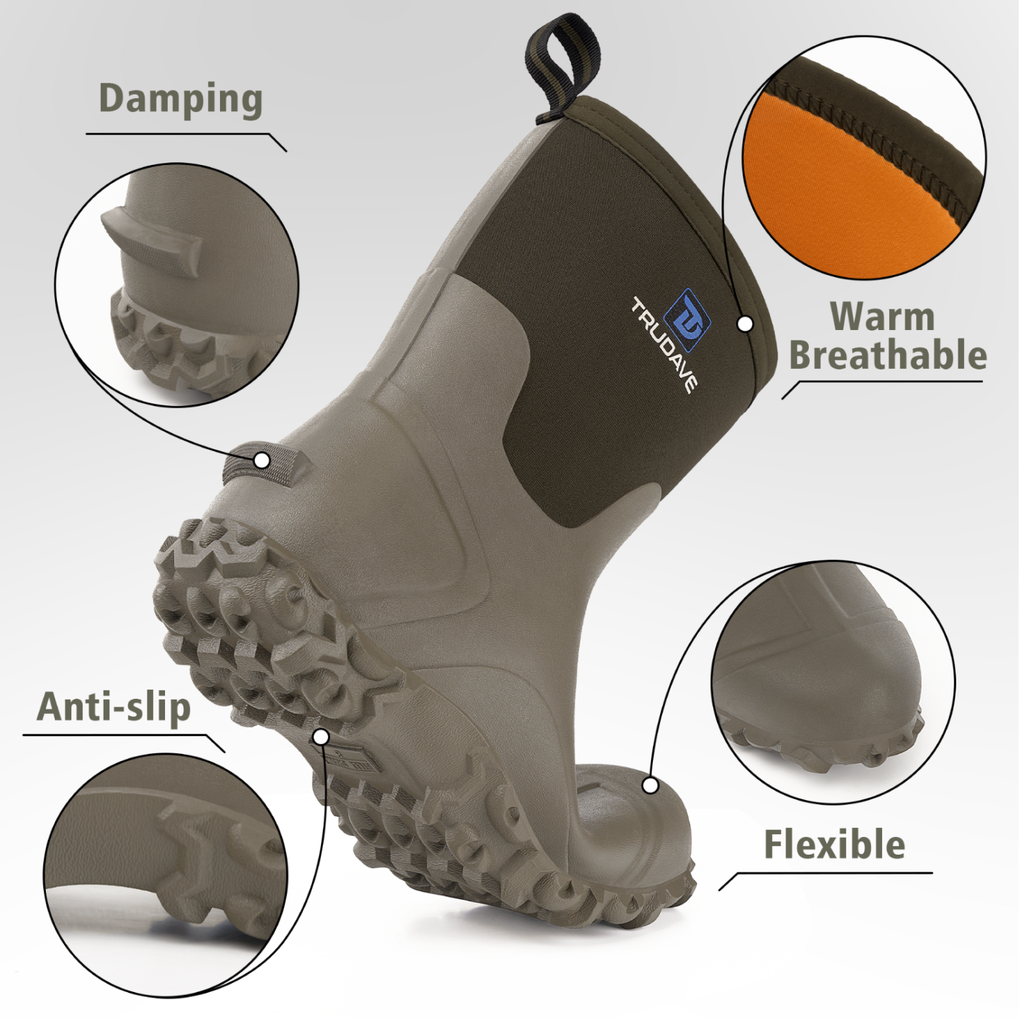 Trudave Rubber Anti-Slip Rain Boots for Gardening and farming