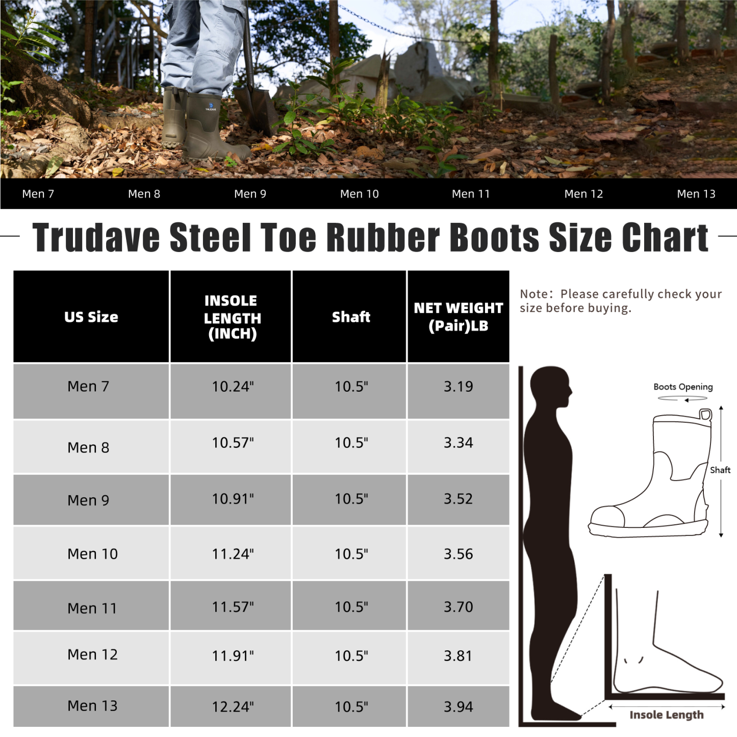 Trudave Rubber Anti-Slip Rain Boots for Gardening and farming