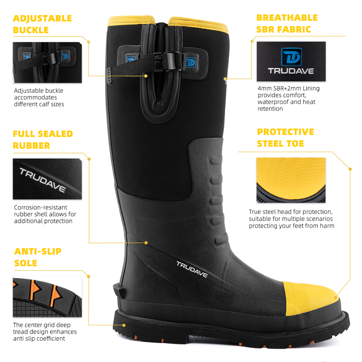 Trudave Steel Toe Rubber Work Boots For Men