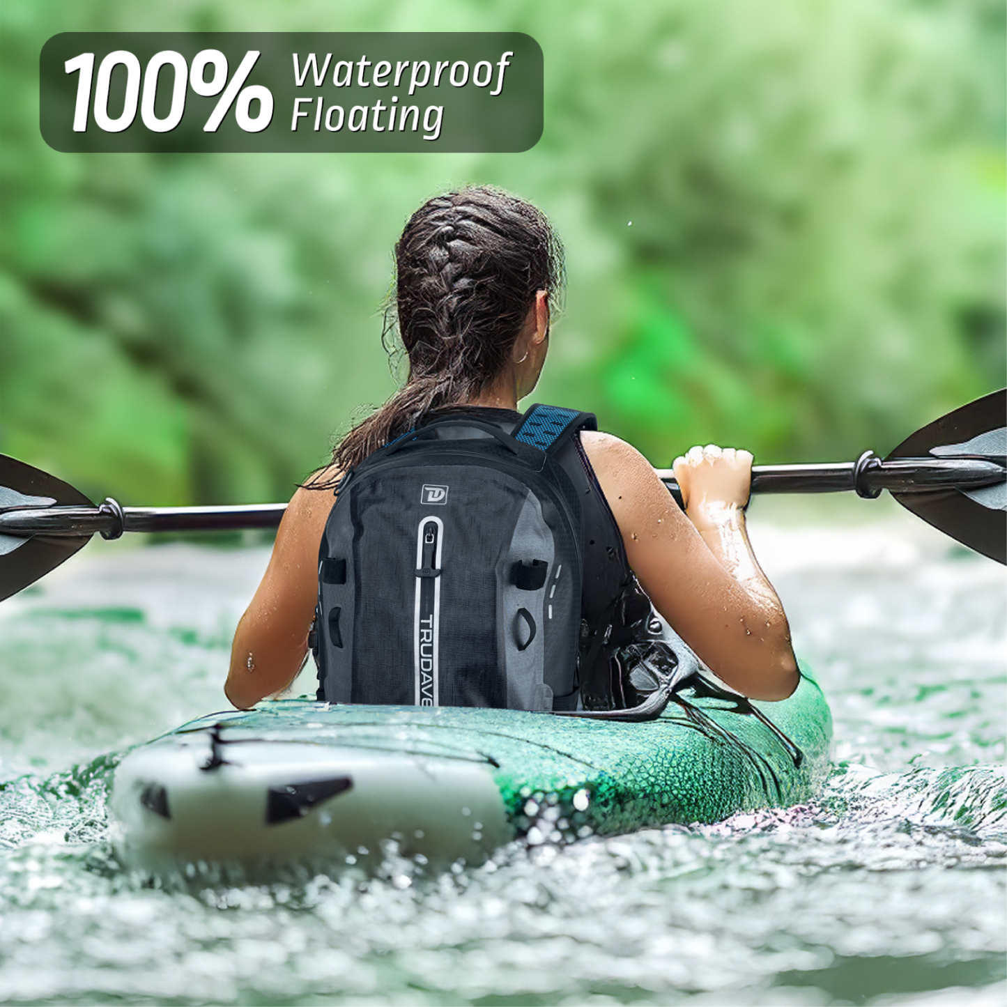 Trudave Black Waterproof Backpack, Floating TPU Coated Dry Bag with Airtight Zipper for Kayak, Fishing, Boating, Hiking