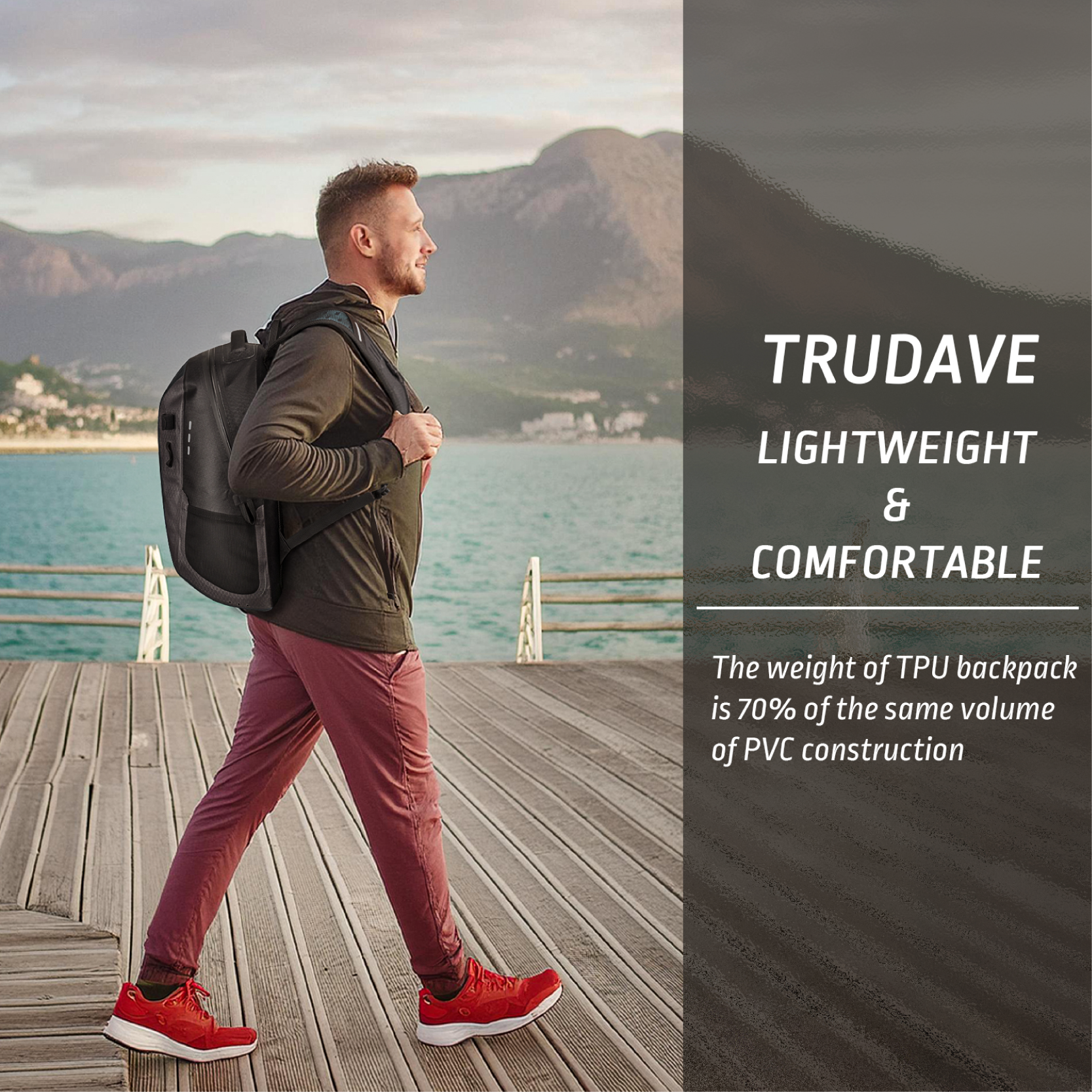 Trudave Black Waterproof Backpack, Floating TPU Coated Dry Bag with Airtight Zipper for Kayak, Fishing, Boating, Hiking