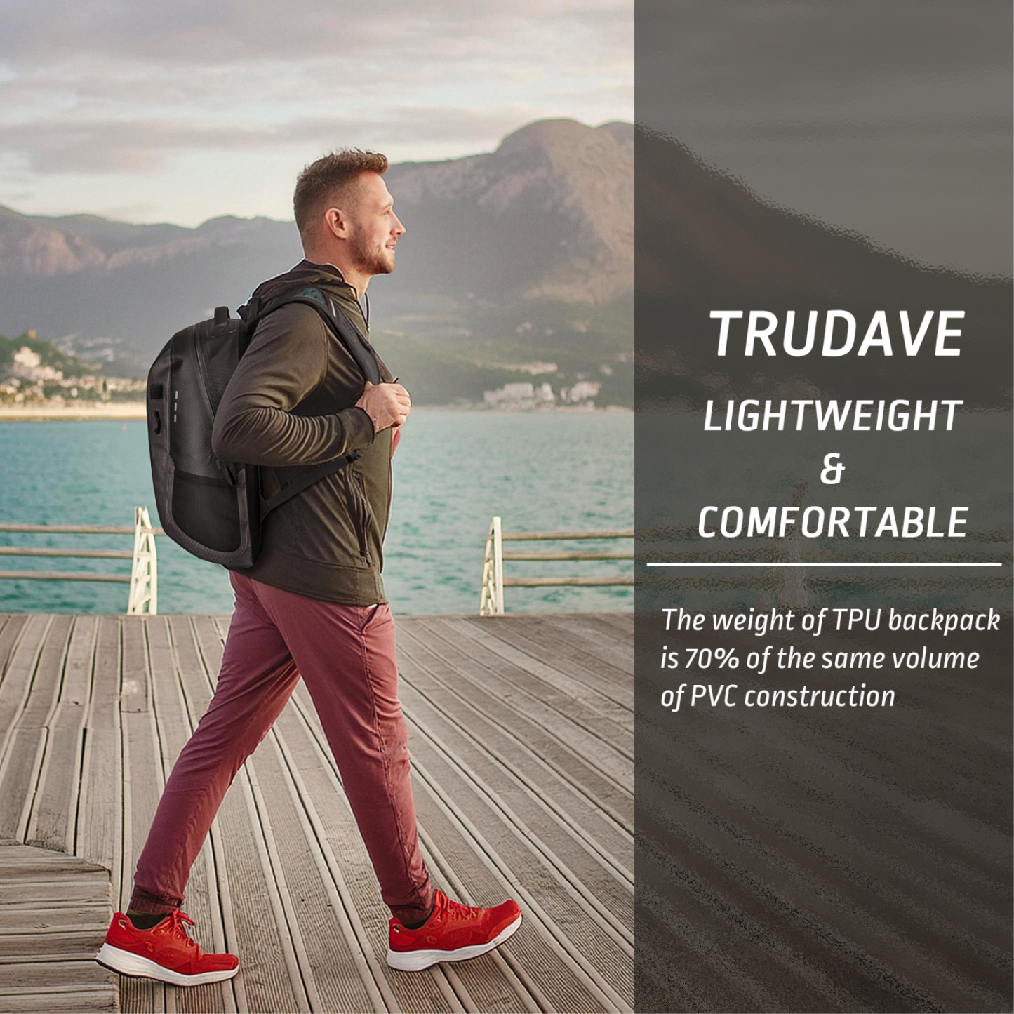 Trudave Black Waterproof Backpack, Floating TPU Coated Dry Bag with Airtight Zipper for Kayak, Fishing, Boating, Hiking