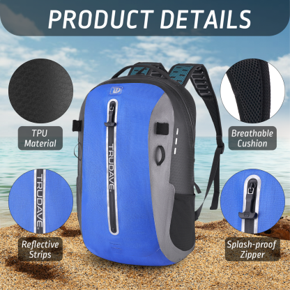 Trudave Black Waterproof Backpack, Floating TPU Coated Dry Bag with Airtight Zipper for Kayak, Fishing, Boating, Hiking