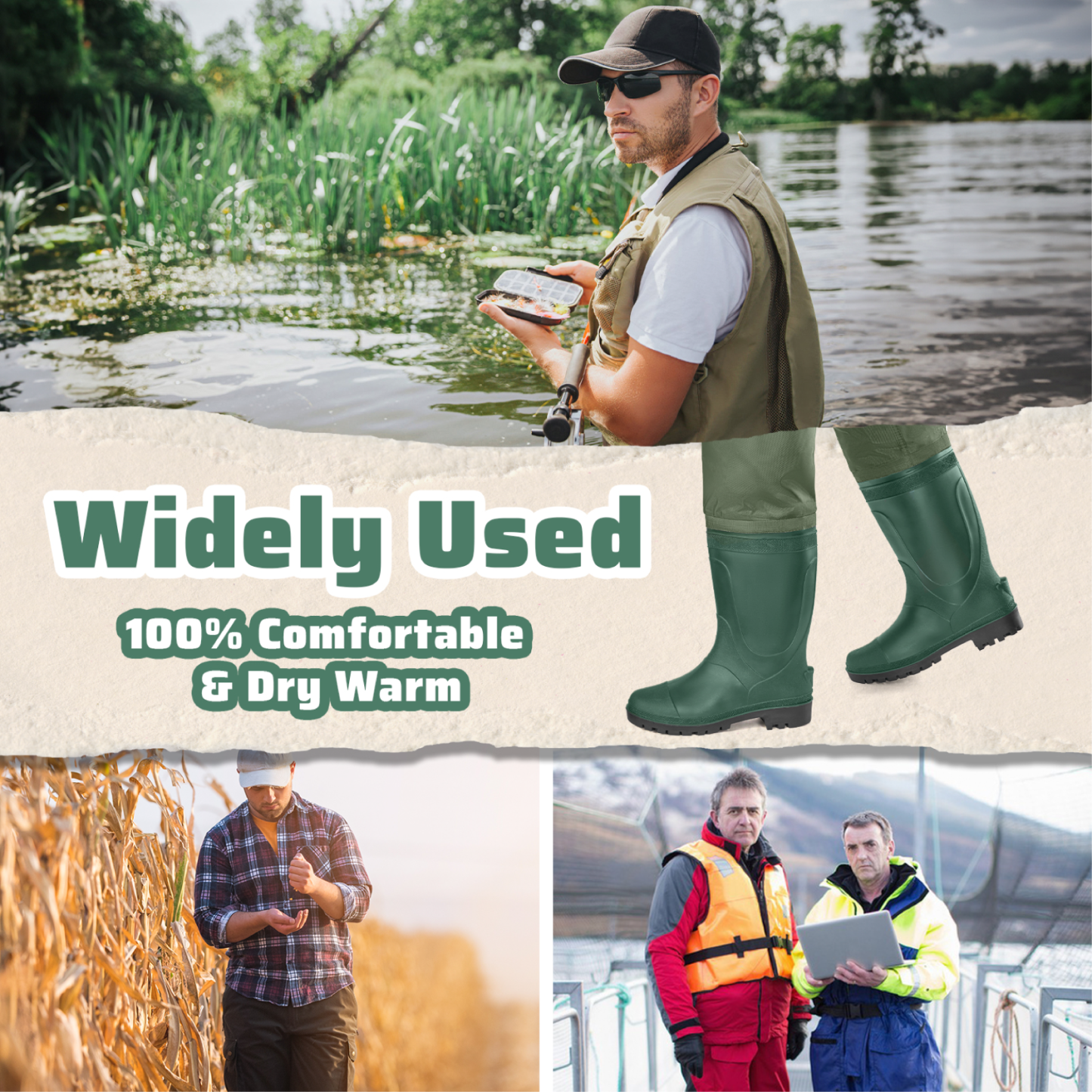 Trudave Hip Waders for Men Waterproof, Hip Boots for Women, 2-Ply PVC/Nylon Bootfoot Hip Waders for Fishing & Hunting