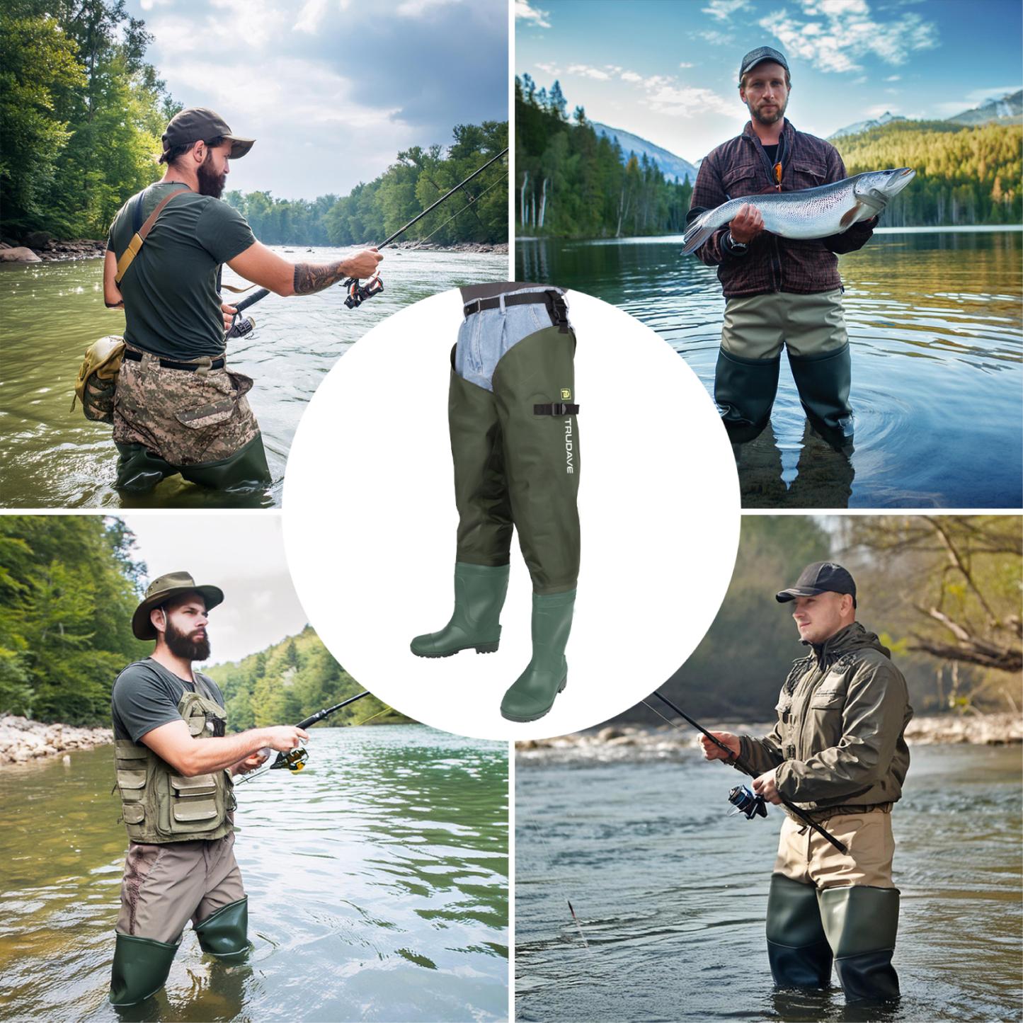 Trudave Hip Waders for Men Waterproof, Hip Boots for Women, 2-Ply PVC/Nylon Bootfoot Hip Waders for Fishing & Hunting