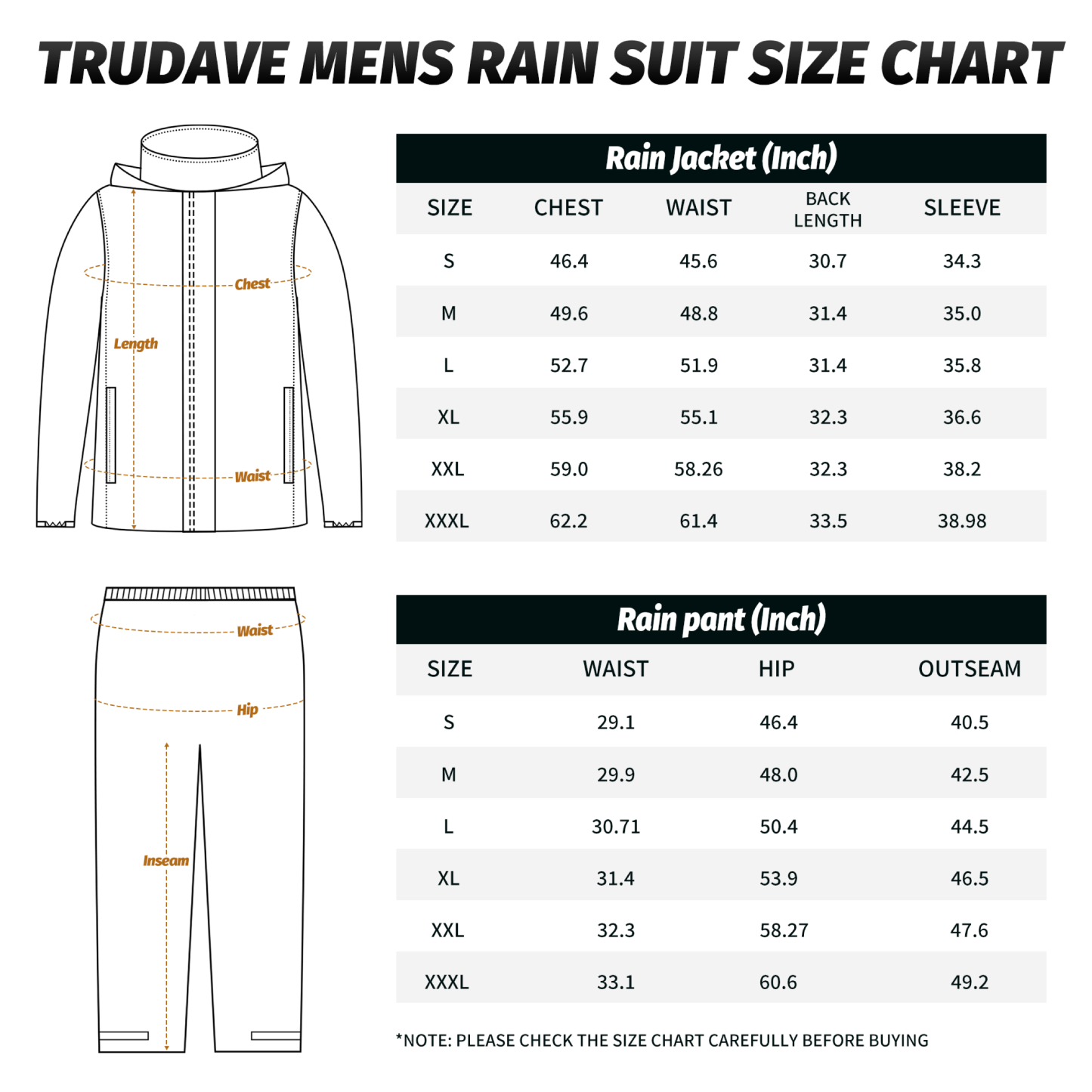 Trudave Waterproof Rain Suits for Men