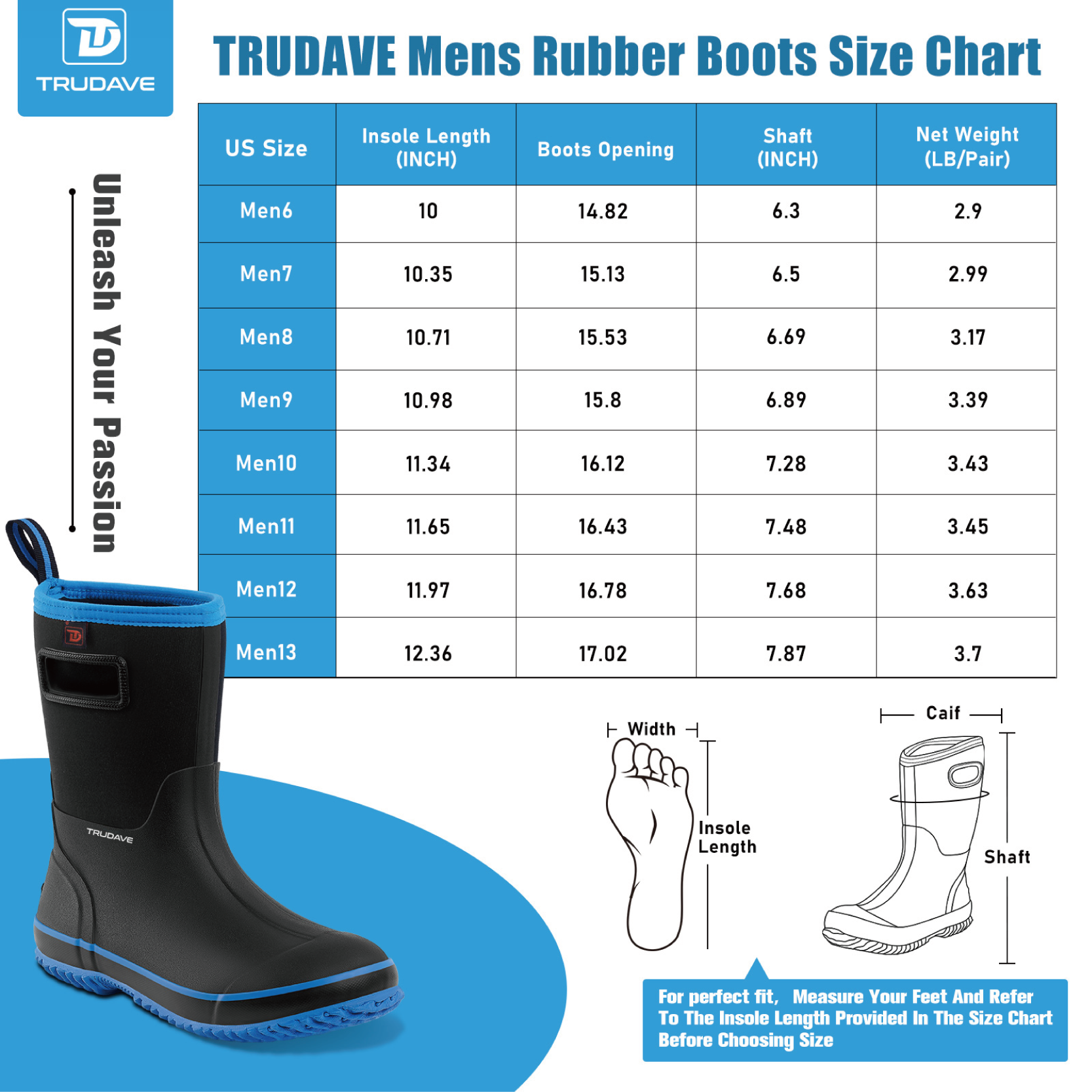 Rubber Boots for Men, Warm 4.5mm Neoprene Waterproof Insulated Anti-Slip Rain Boots