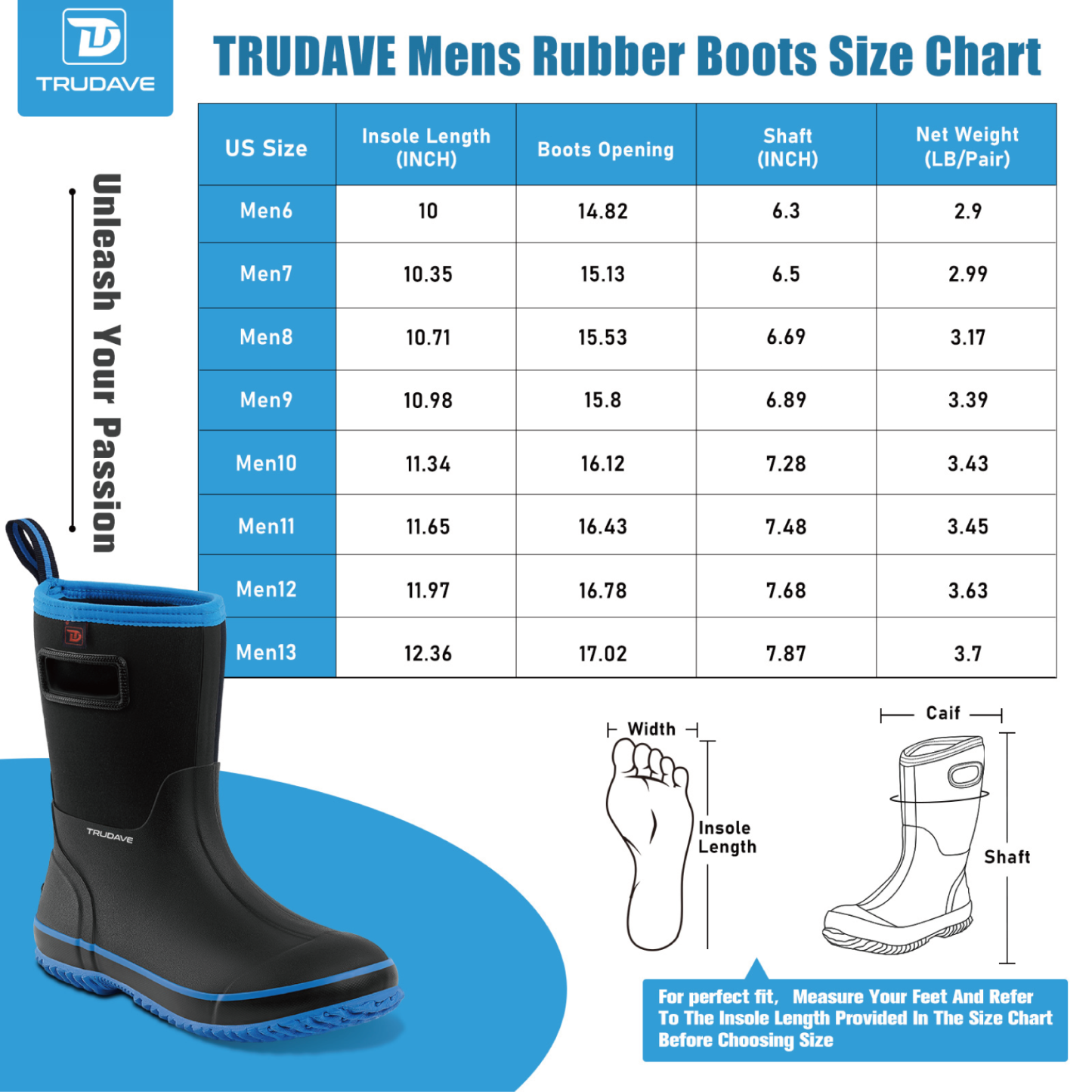 Rubber Boots for Men, Warm 4.5mm Neoprene Waterproof Insulated Anti-Slip Rain Boots