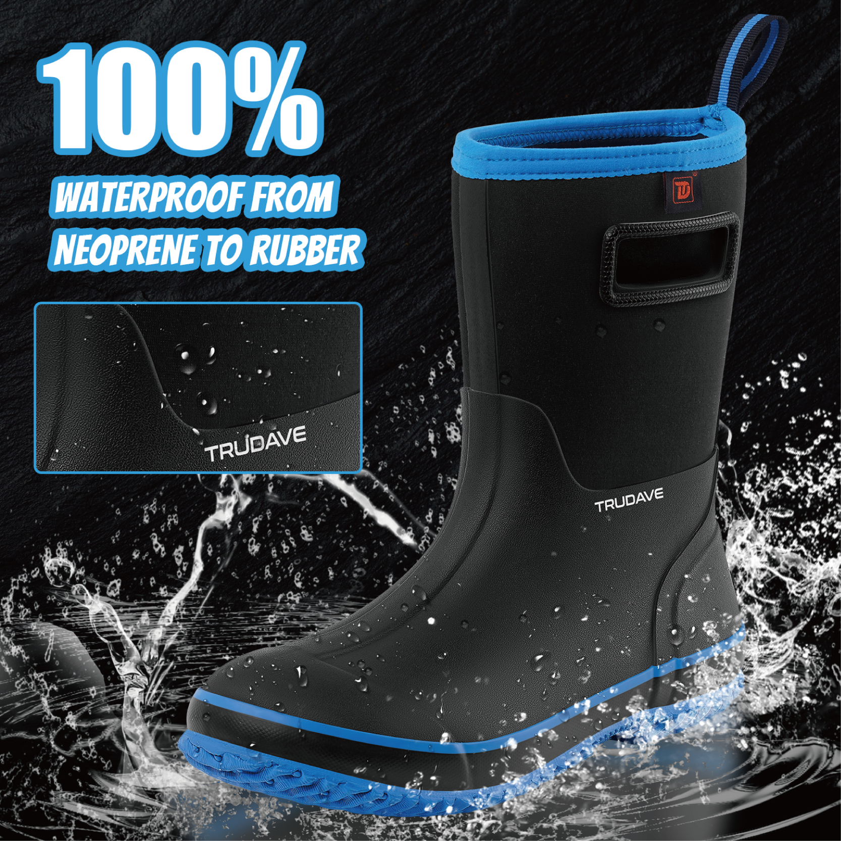 Rubber Boots for Men, Warm 4.5mm Neoprene Waterproof Insulated Anti-Slip Rain Boots