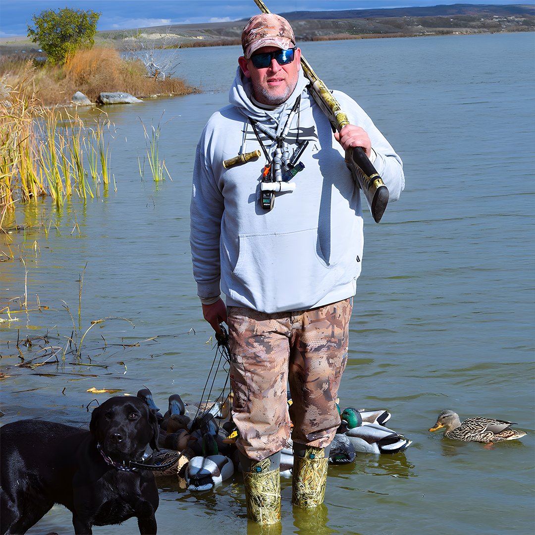 The hunter took his dog and the duck