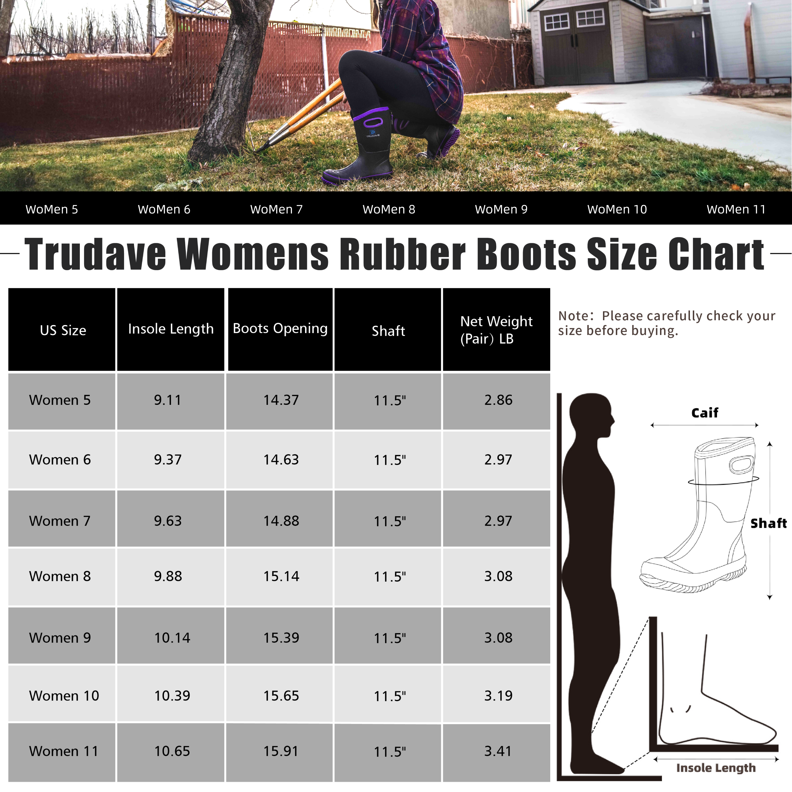 Trudave Women's Mud Boots for Gardening
