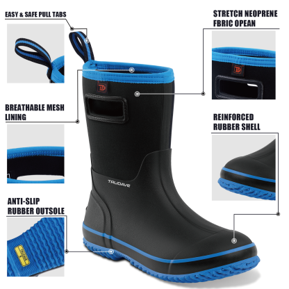 Rubber Boots for Men, Warm 4.5mm Neoprene Waterproof Insulated Anti-Slip Rain Boots