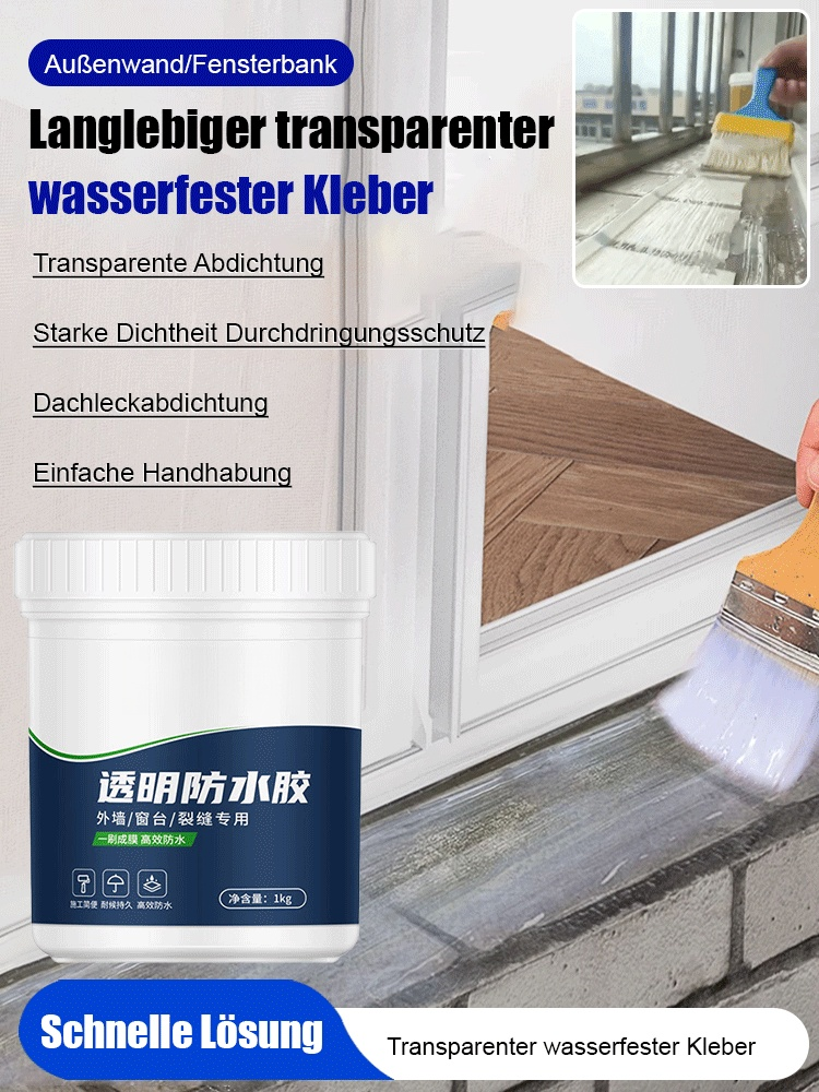 Langlebiger transparenter wasserdichter Kleber