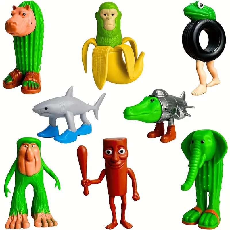 8pcs Tralalero Tralala Italian Meme Shark Figures - Whimsical Animal Collectible Figurines with Unique Designs (Banana, Elephant, Green Frog, Shark, Hippo) - Durable Plastic Desk Decor for Office & Home, Holiday Gifts for Fans