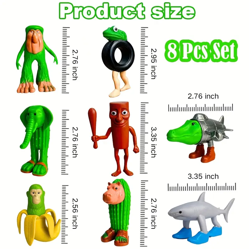 8pcs Tralalero Tralala Italian Meme Shark Figures - Whimsical Animal Collectible Figurines with Unique Designs (Banana, Elephant, Green Frog, Shark, Hippo) - Durable Plastic Desk Decor for Office & Home, Holiday Gifts for Fans