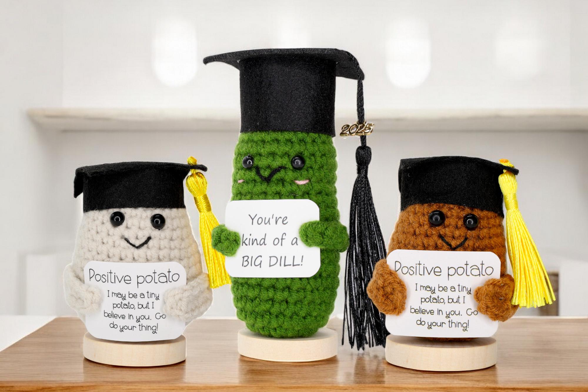 🎓Graduation Positive Pickle with Stand, Graduation Potato Keepsake, High School, College, PHD Grad Gifts.