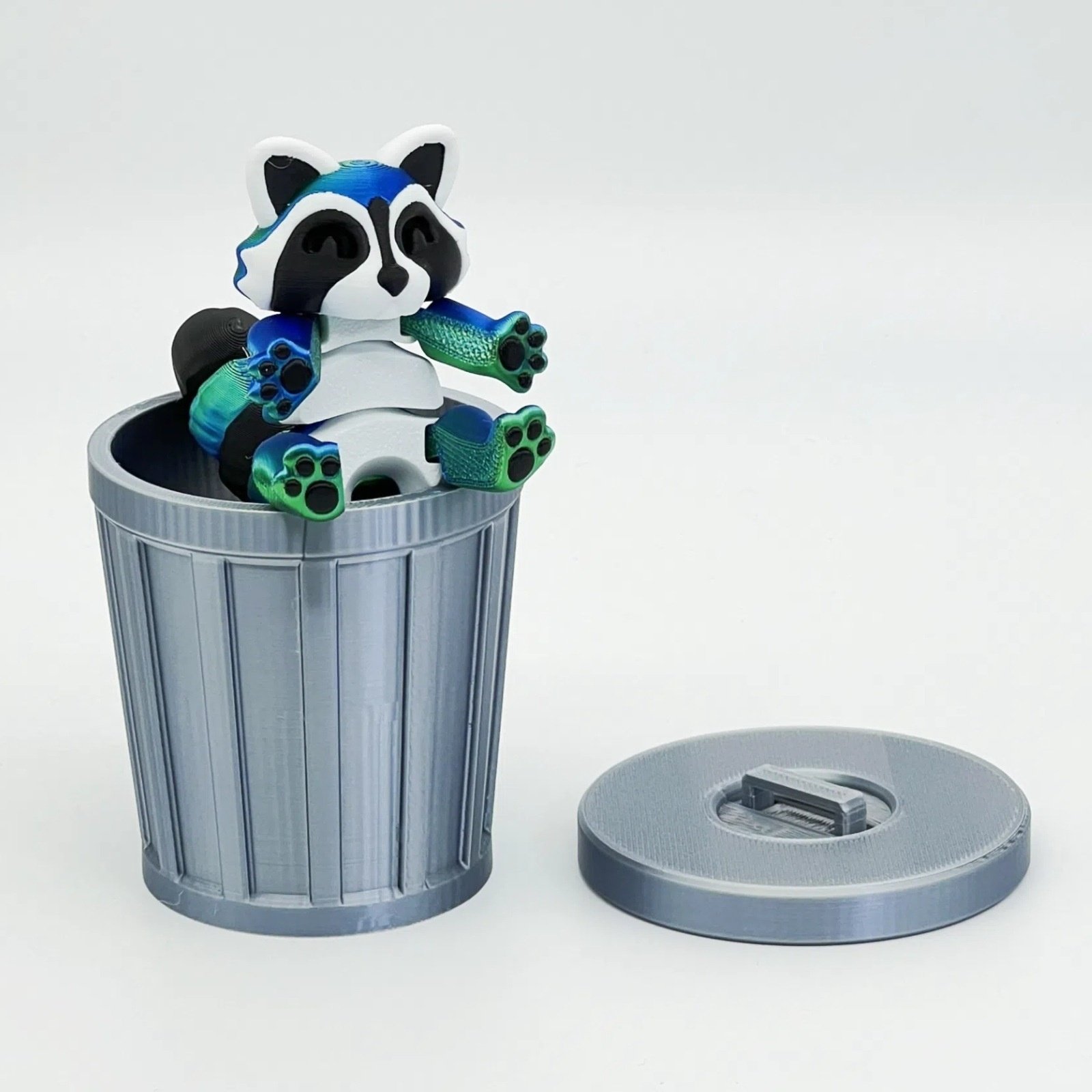 🦝🦝Adopt Your Own Mischievous 3D Printed Raccoon – With Optional Trash Can