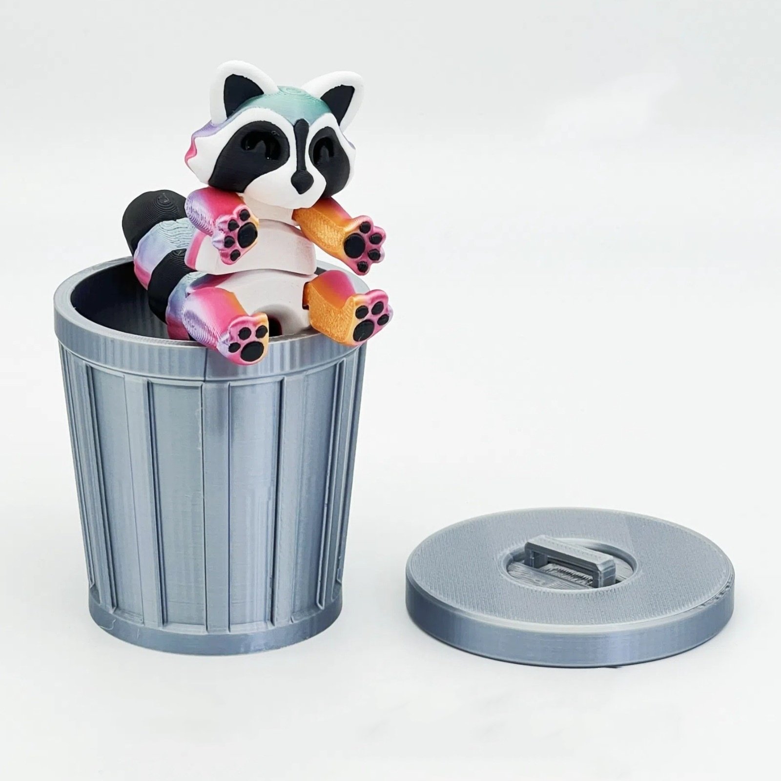 🦝🦝Adopt Your Own Mischievous 3D Printed Raccoon – With Optional Trash Can