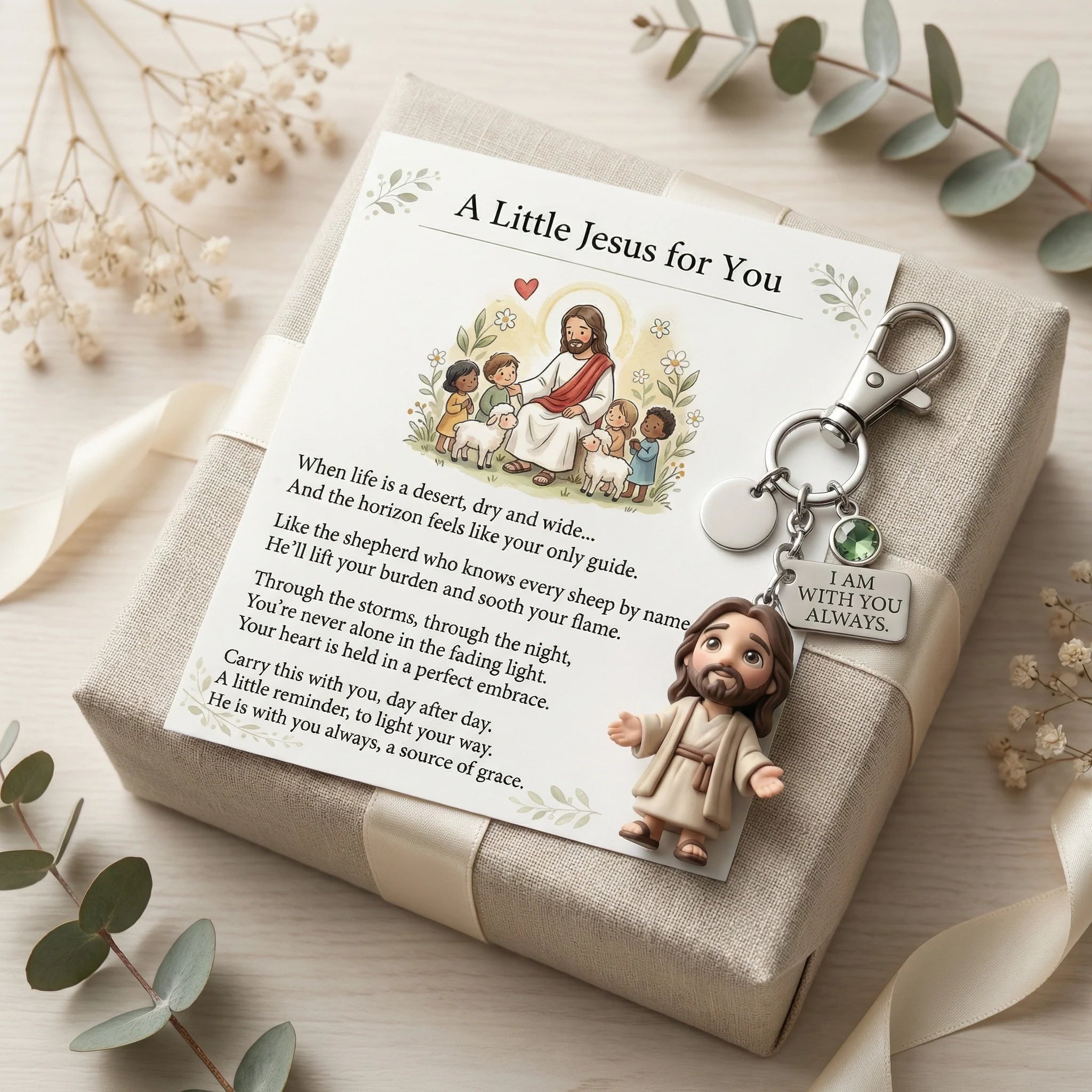 "A Little Jesus for You" - Comforting Pocket Reminder Keychain & Poem Card Gift Set 🌟🙏