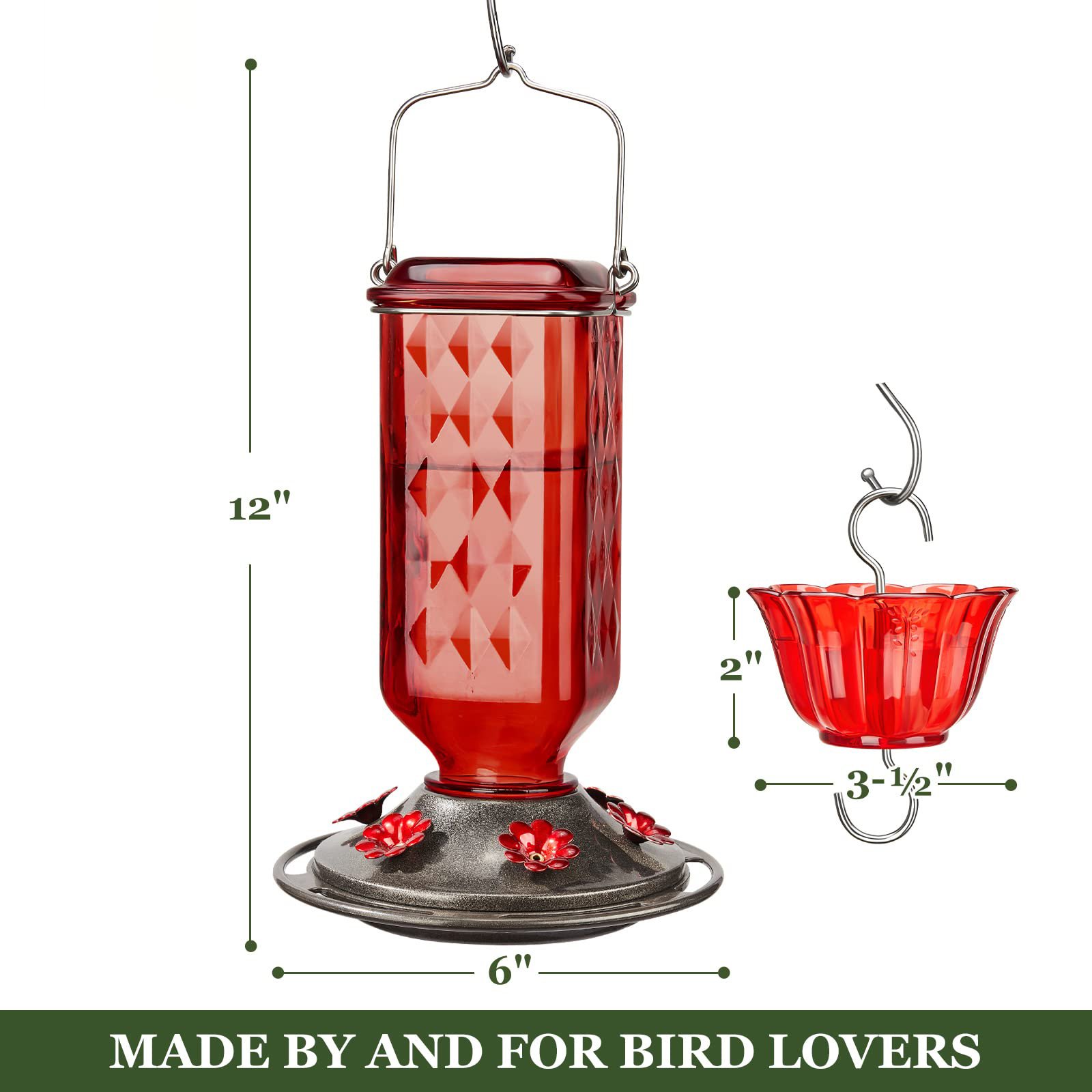 Outdoors Hanging Hummingbird Feeders with Ant Moat & 6 Feeding Ports