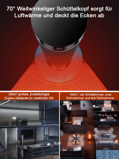 [Sofortige Wärme] Dreistufig einstellbarer,  großflächiger 3D-Flammen-Standheizer