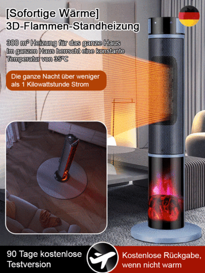 [Sofortige Wärme] Dreistufig einstellbarer,  großflächiger 3D-Flammen-Standheizer