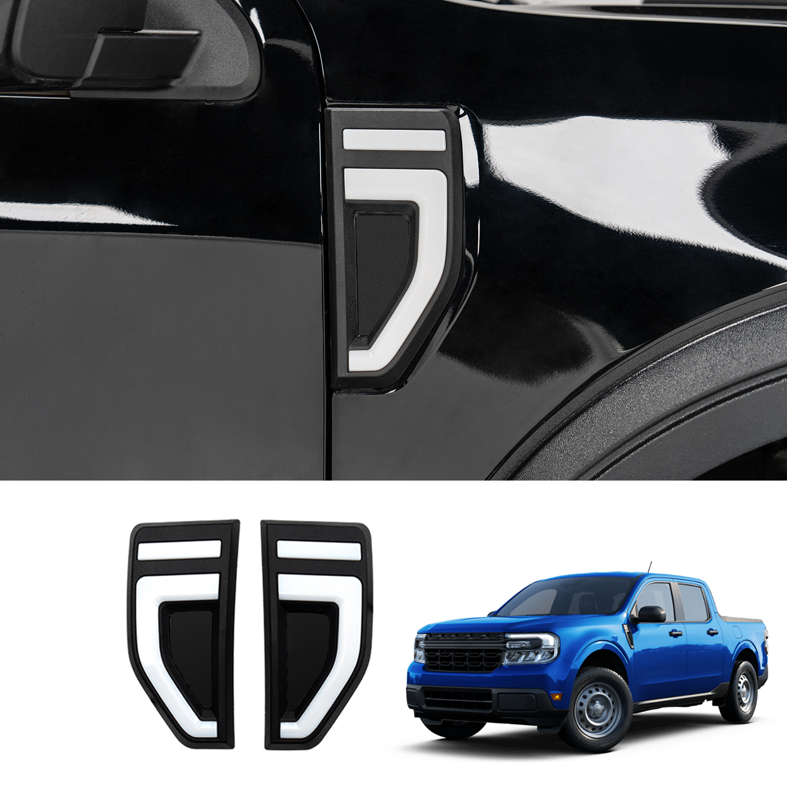 Maxzina Side Marker Lights 2022 2023 2024 2025 Ford Maverick (Not for 2025 Lariat/Tremor/LoBo) Plug and Play LED Side Marker Lamps Auxiliary Lamps with Three Decorative Patches