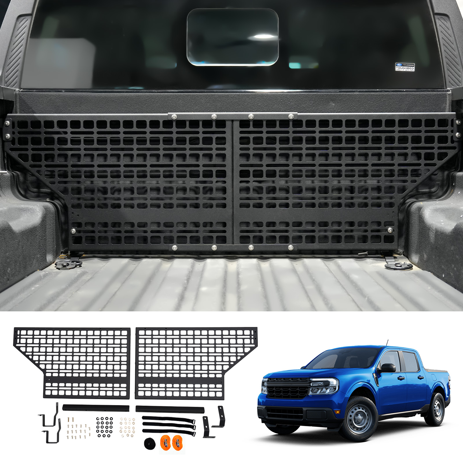 Maxzina 2022 2023 2024 2025 Ford Maverick Front Molle Panel Truck Bed Panel Rear Storage Organizer Cargo Shelf Rack Replacement