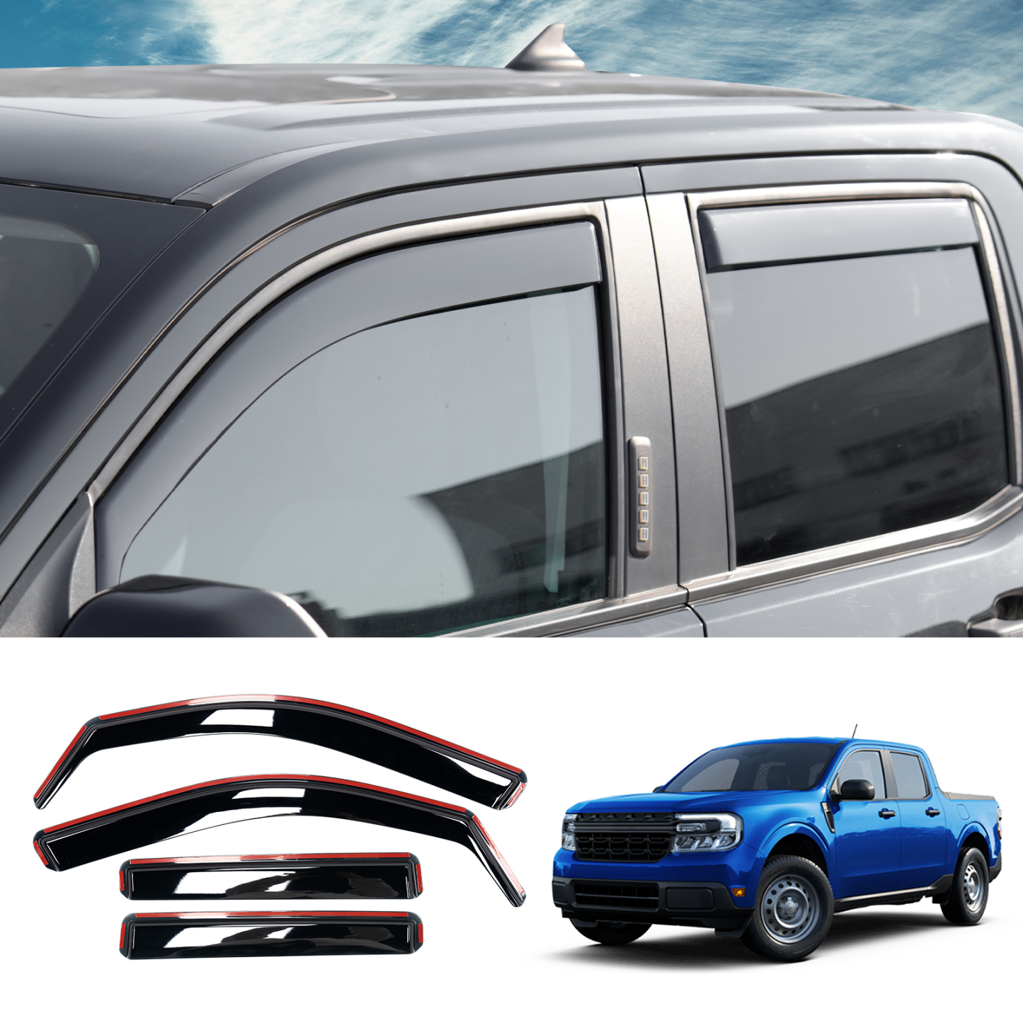 Maxzina 2022 2023 2024 2025 Ford Maverick Visor Rain Guards Front&Rear In-Channel Window Shield