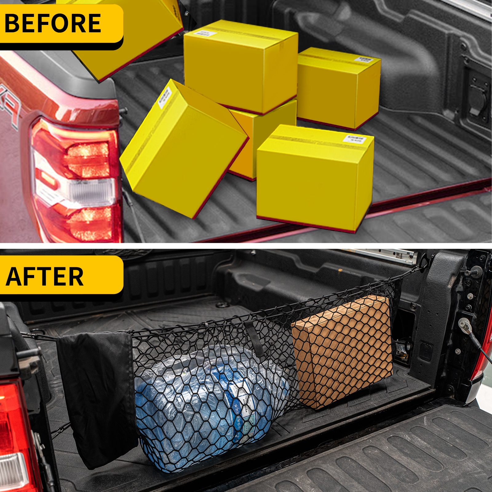 Maxzina 2022 2023 2024 2025 Ford Maverick Cargo Net Truck Bed Cargo Net with Storage Bag 3.28'×1.15' Double Layer Envelope Style Dense Mesh Trunk Organizer