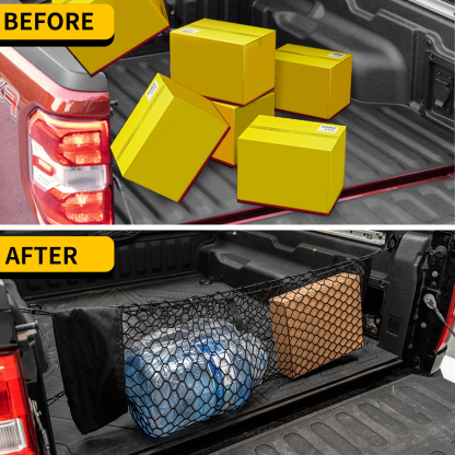 Maxzina 2022 2023 2024 2025 Ford Maverick Cargo Net Truck Bed Cargo Net with Storage Bag 3.28'×1.15' Double Layer Envelope Style Dense Mesh Trunk Organizer