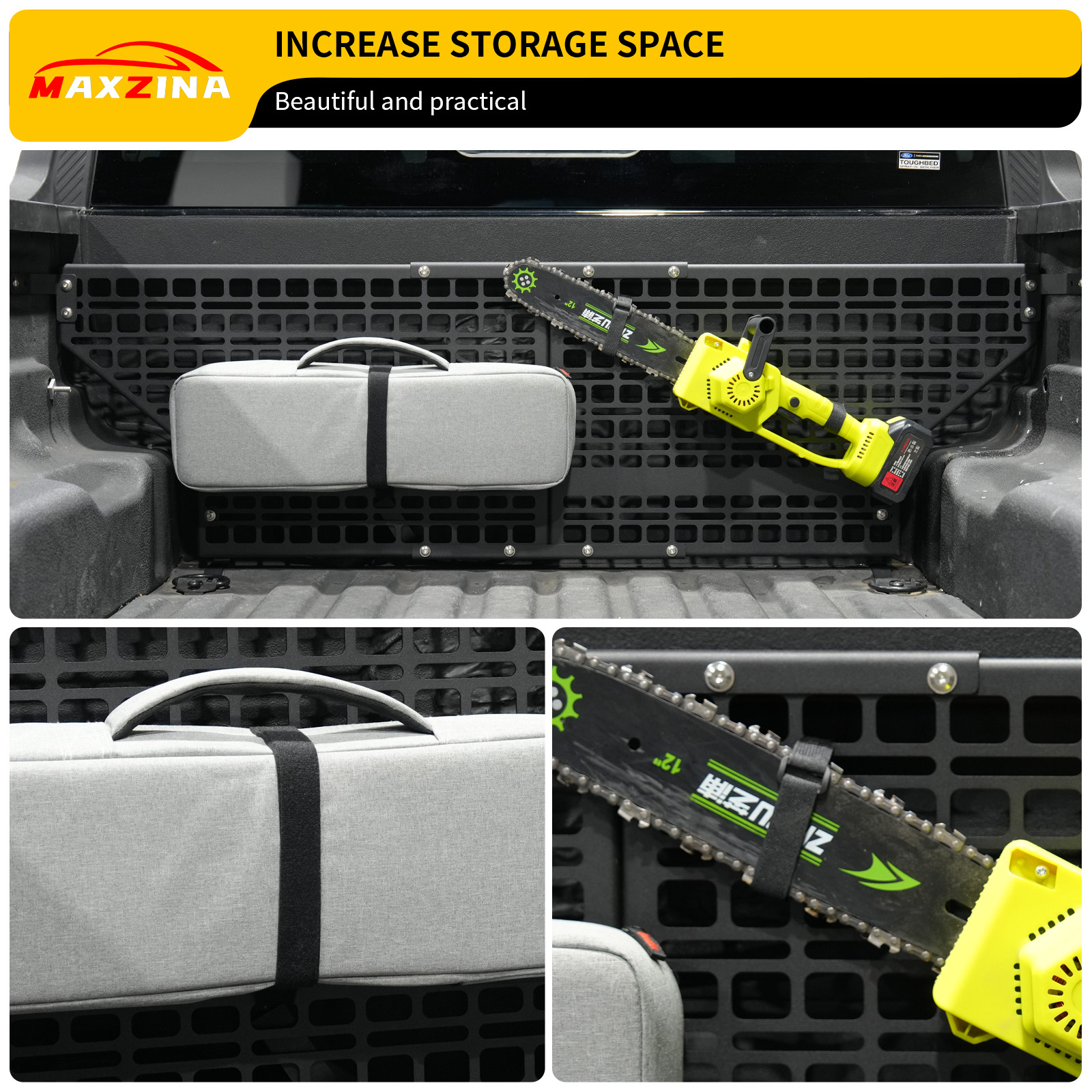 Maxzina 2022 2023 2024 2025 Ford Maverick Front Molle Panel Truck Bed Panel Rear Storage Organizer Cargo Shelf Rack Replacement