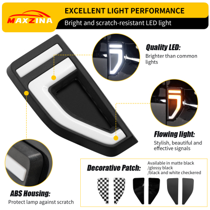 Maxzina Side Marker Lights 2022 2023 2024 2025 Ford Maverick (Not for 2025 Lariat/Tremor/LoBo) Plug and Play LED Side Marker Lamps Auxiliary Lamps with Three Decorative Patches