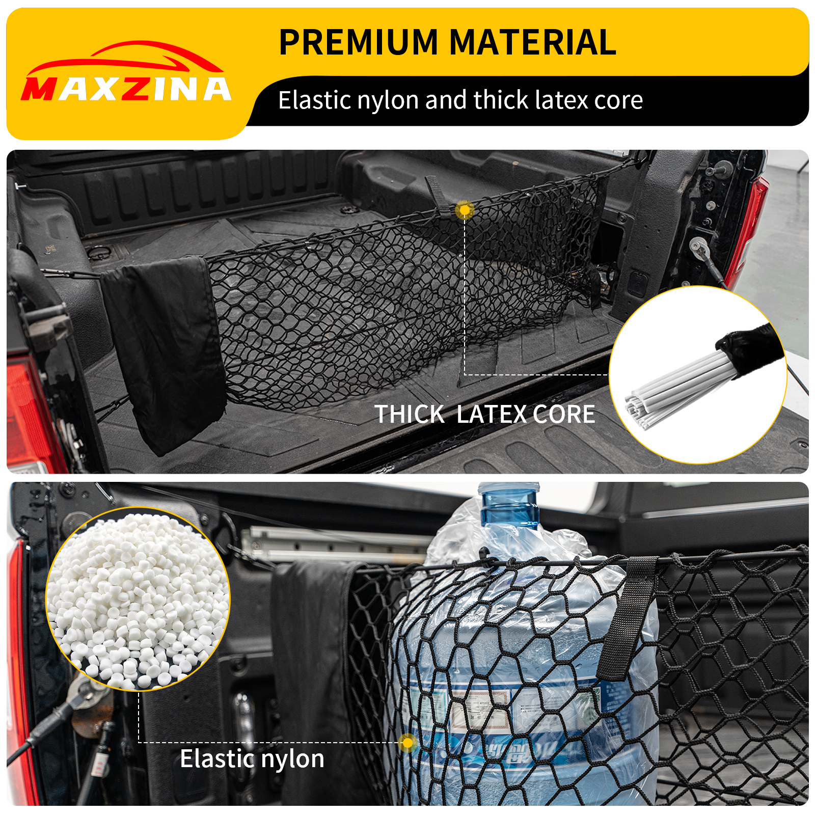 Maxzina 2022 2023 2024 2025 Ford Maverick Cargo Net Truck Bed Cargo Net with Storage Bag 3.28'×1.15' Double Layer Envelope Style Dense Mesh Trunk Organizer