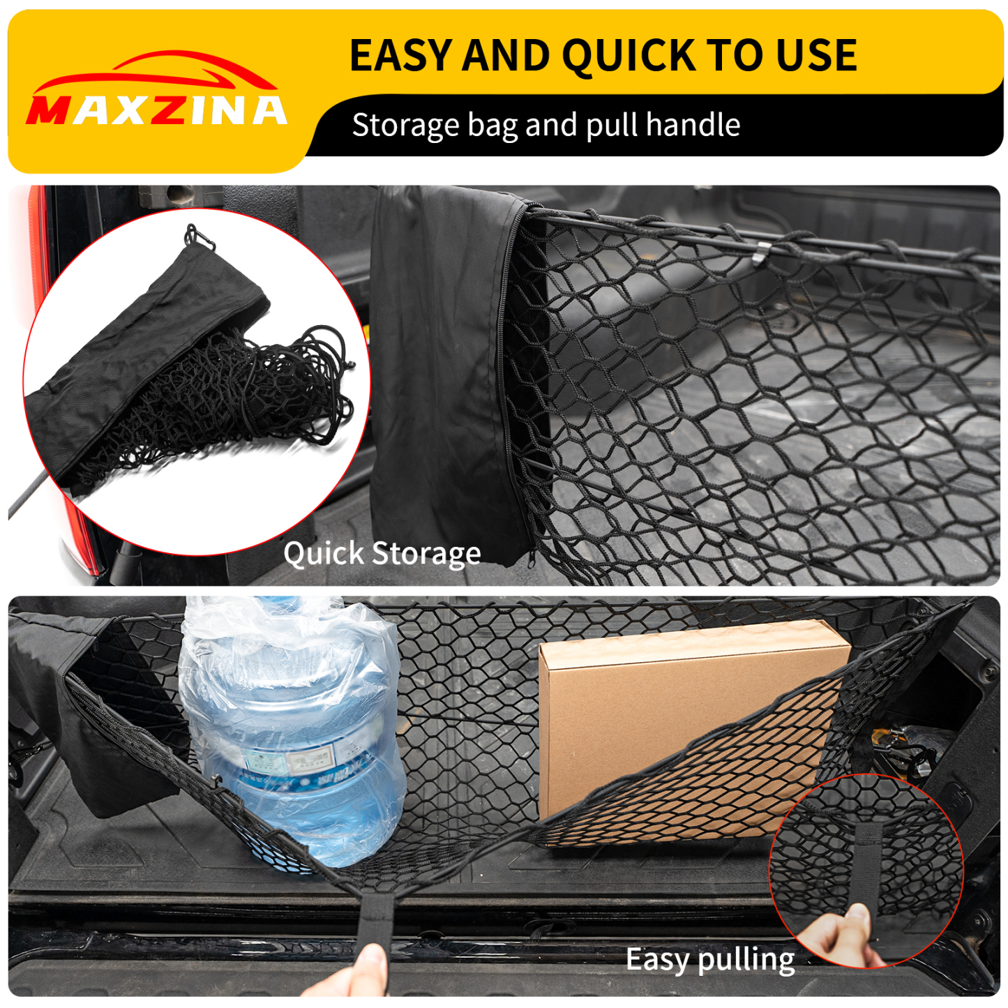 Maxzina 2022 2023 2024 2025 Ford Maverick Cargo Net Truck Bed Cargo Net with Storage Bag 3.28'×1.15' Double Layer Envelope Style Dense Mesh Trunk Organizer