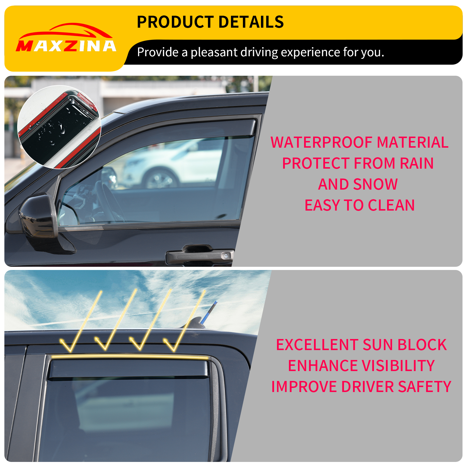 Maxzina 2022 2023 2024 2025 Ford Maverick Visor Rain Guards Front&Rear In-Channel Window Shield