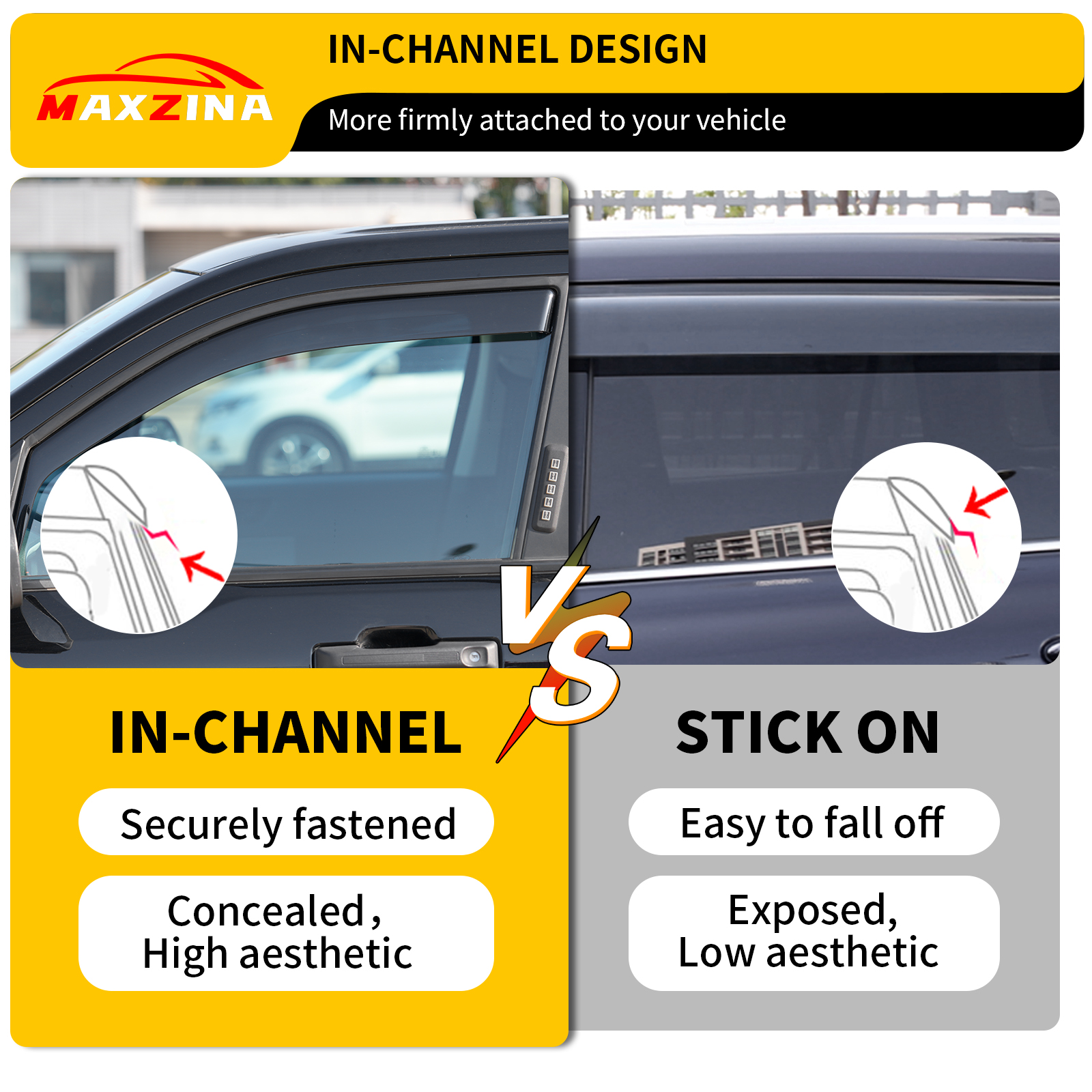 Maxzina 2022 2023 2024 2025 Ford Maverick Visor Rain Guards Front&Rear In-Channel Window Shield