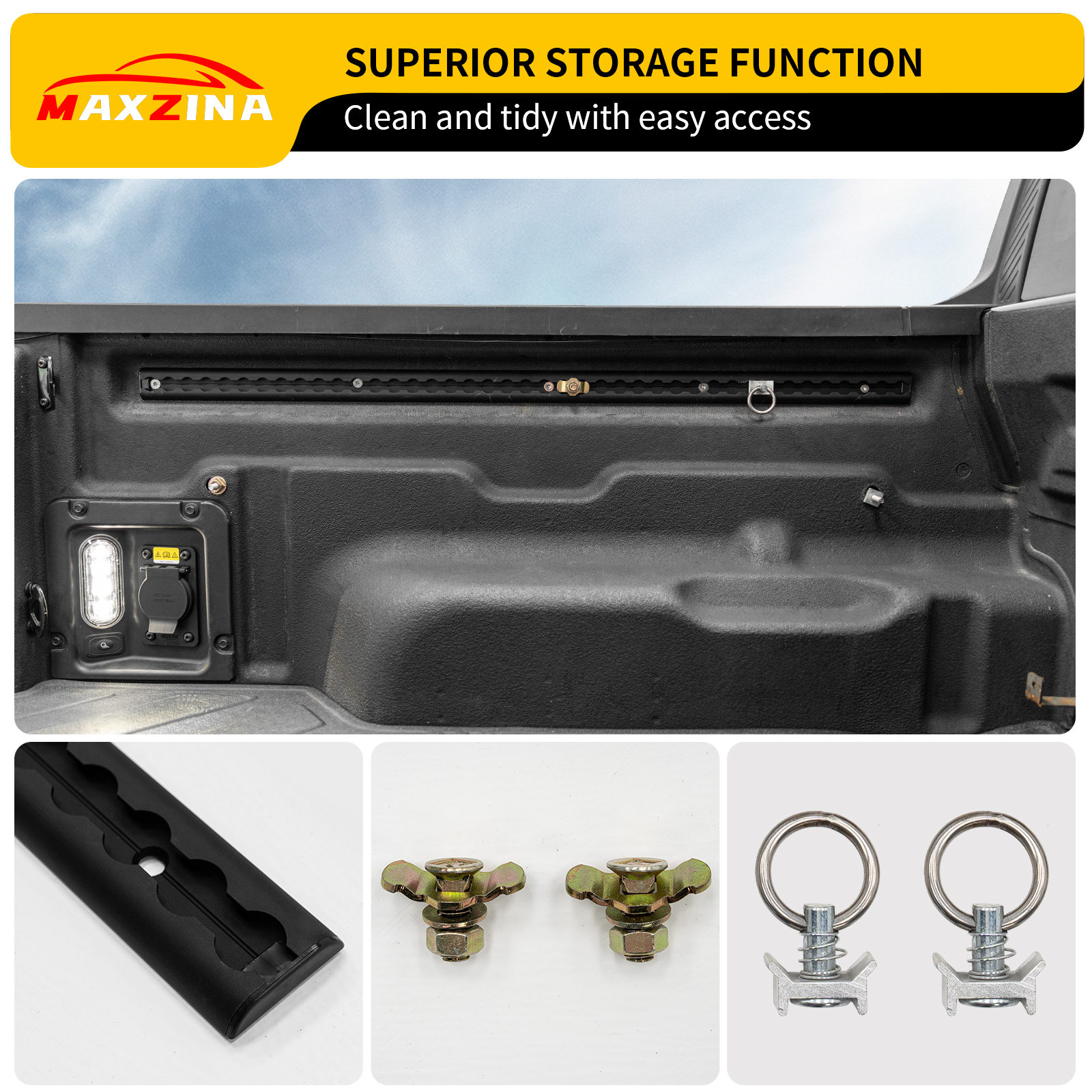 Maxzina 2022 2023 2024 2025 Ford Maverick Truck Bed Rail Aluminum Alloy Cargo Management Truck Bed Tie Down