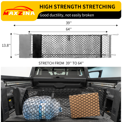 Maxzina 2022 2023 2024 2025 Ford Maverick Cargo Net Truck Bed Cargo Net with Storage Bag 3.28'×1.15' Double Layer Envelope Style Dense Mesh Trunk Organizer
