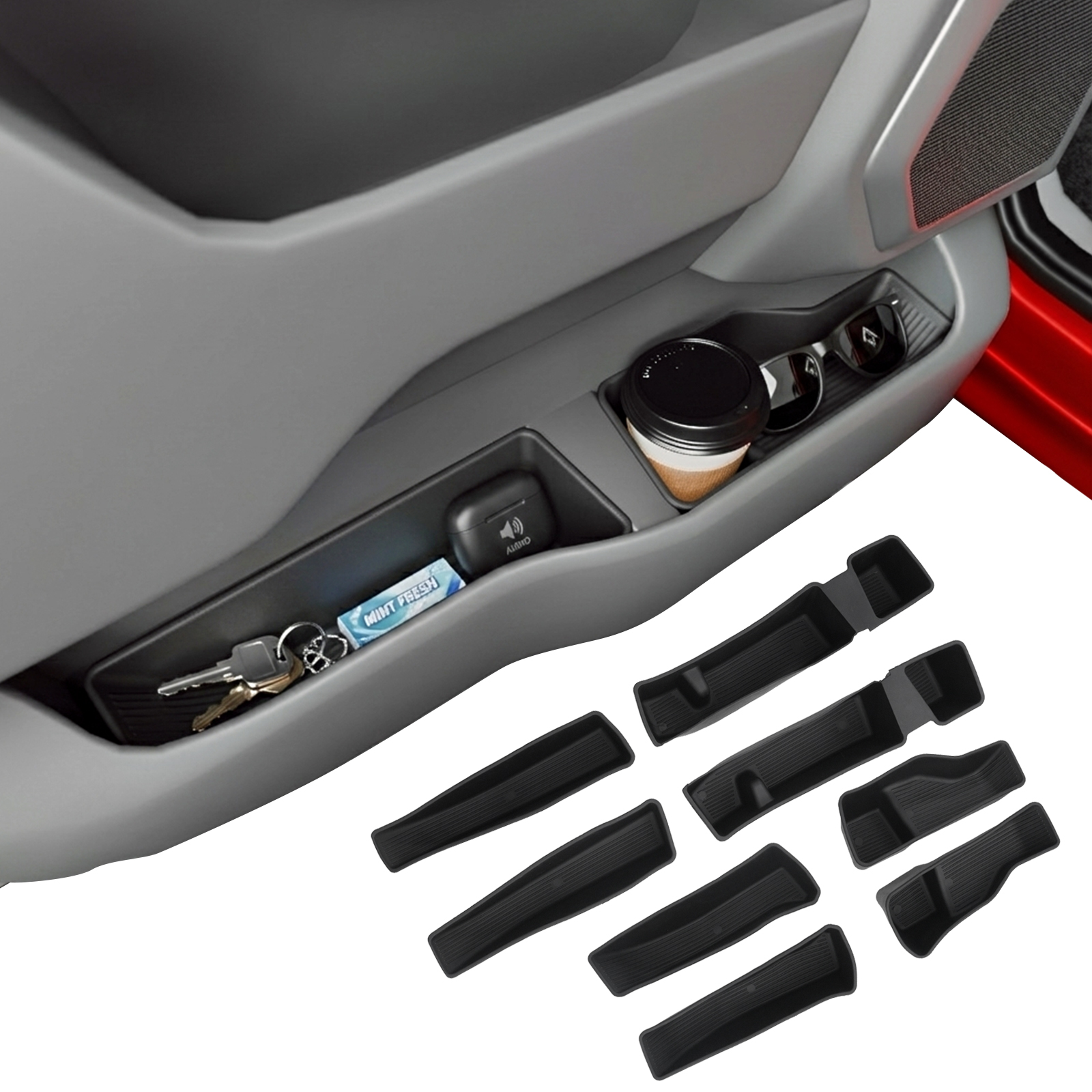 Maxzina Door Side Storage Tray Compatible with 2021-2025 2026 Ford F150 Side Door Storage Box Organizer Front & Rear 8PCS Silicone Car Side Phone Pocket for 2024 F-150 Accessories