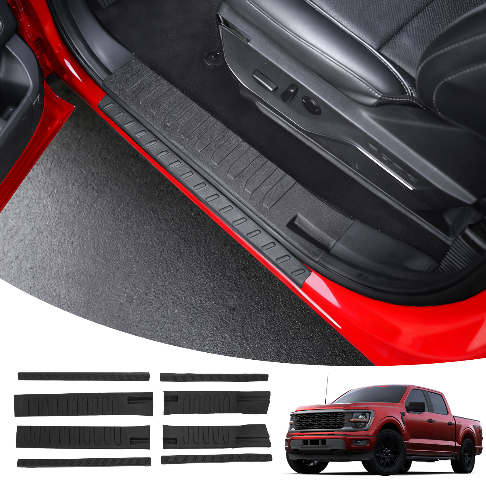 Maxzina Door Sill Protector Compatible with 2021-2024 2025 2026 Ford F150 Side Step Protector Side Edge Step Guard Car Door Dust Shield Cover