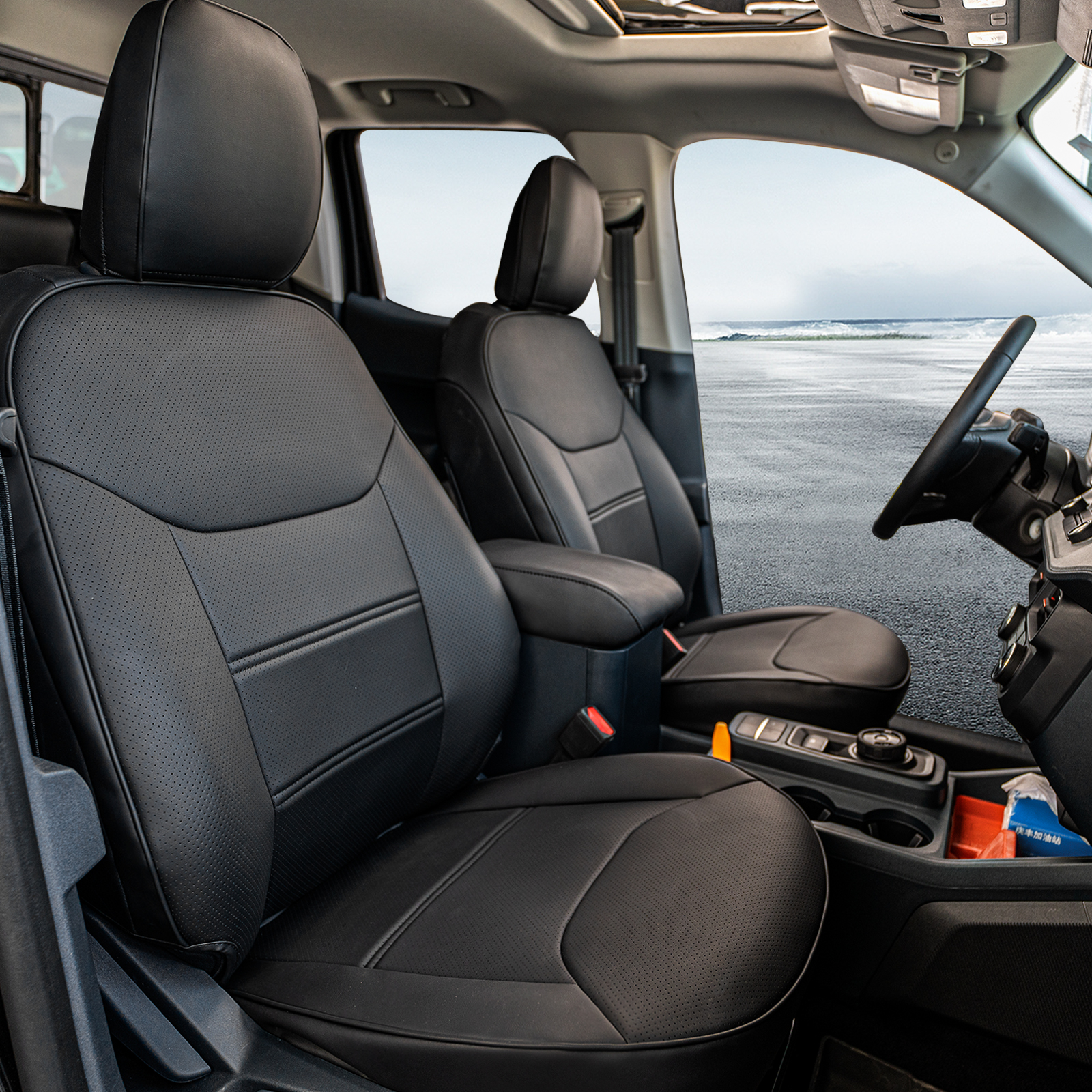 Maxzina 2022 2023 2024 2025 Ford Maverick Seat Cover Interior Protectors PU Leather Black 