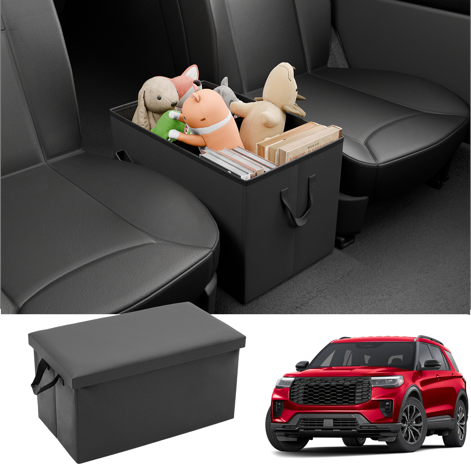 Maxzina Seat Aisle Storage Box Compatible with 2020-2025 2026 Ford Explorer Rear Car Seat Organizer Foldable Backseat Console Organizer 2nd Row Travel Storage Box for 2025 Explorer 6 Seats Accessories