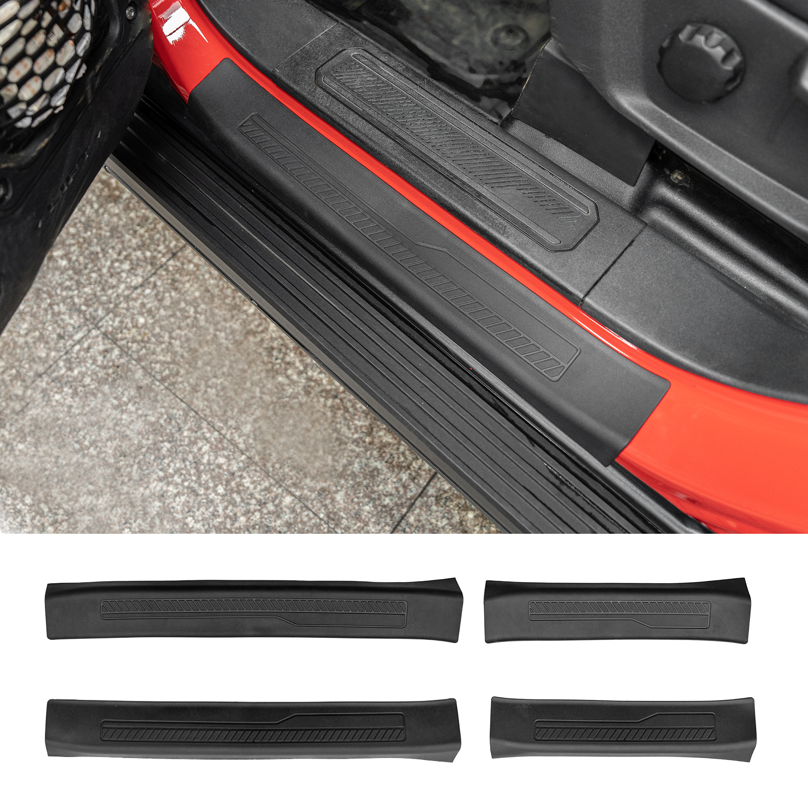 Maxzina Door Sill Protector Compatible with 2021-2025 2026 Ford Bronco Door Step Protector Side Edge Step Guard Car Dust Shield Cover for 2024 Bronco 4-Door Exterior Accessories