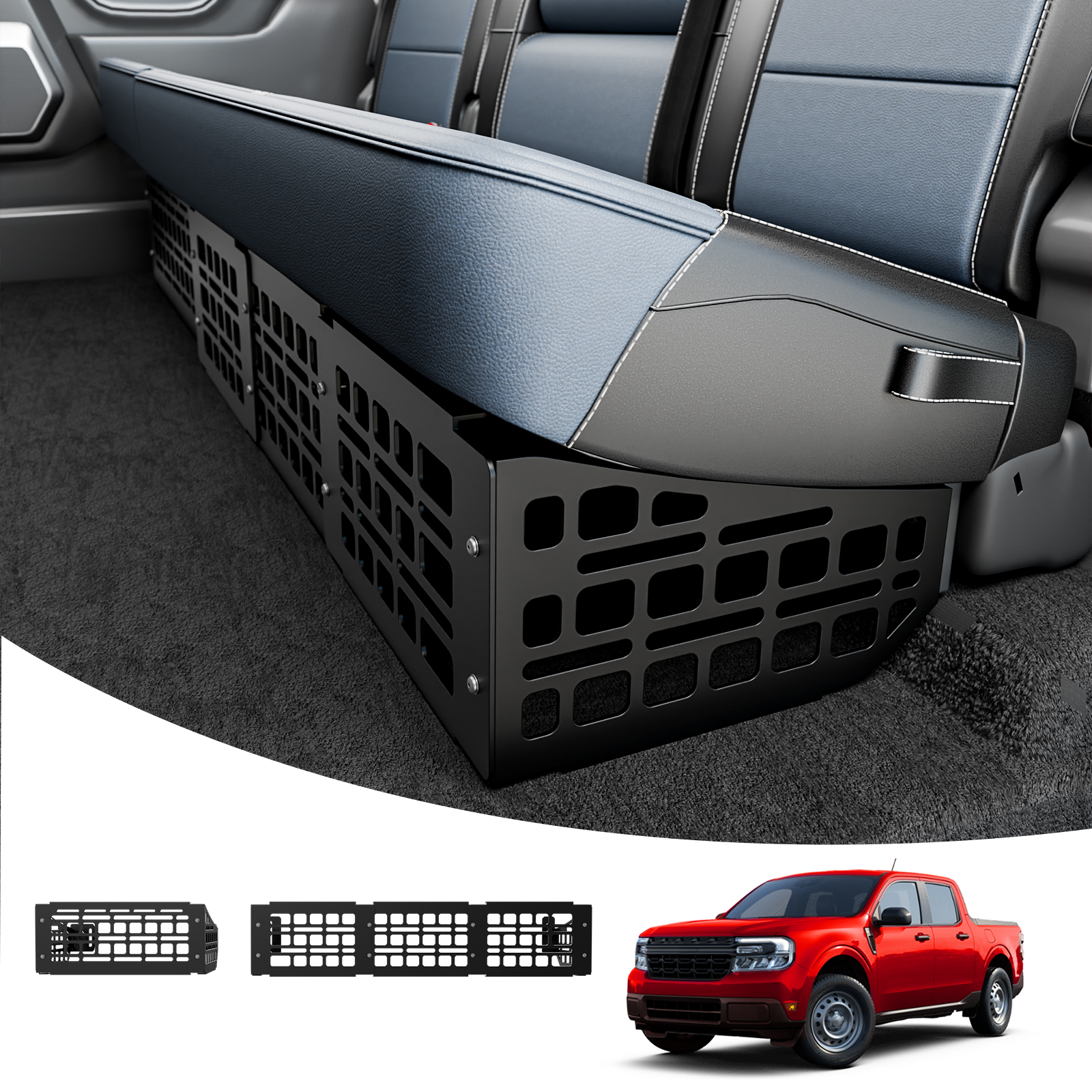 Maxzina Under Seat Storage Molle Panel Compatible With 2015-2025 2026 Ford F150 SuperCrew Cab 2017-2026 Super Duty F250 F350 F450 F550 Crew Cab Detachable Rear Underseat Organizer for F-150 Accessories