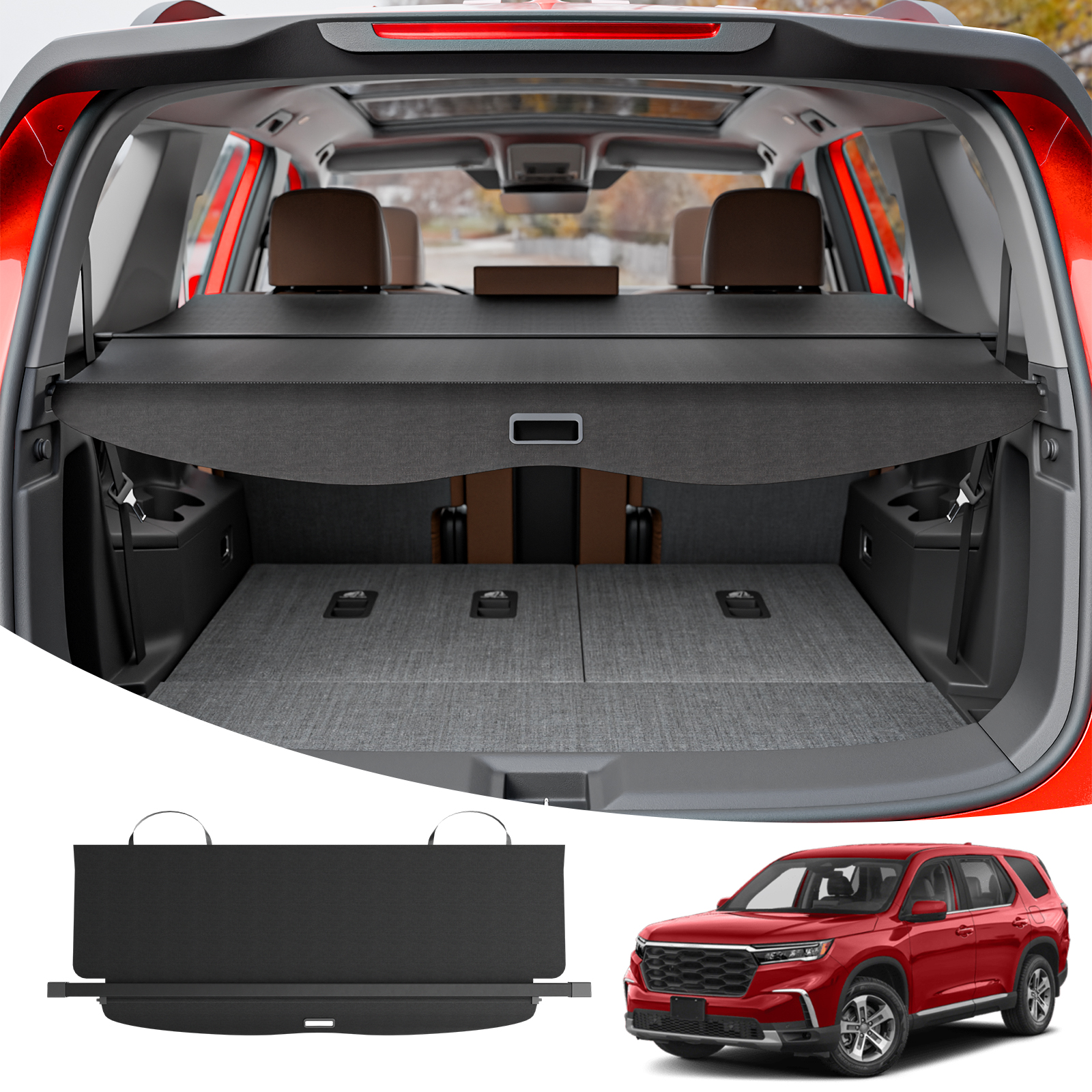 Maxzina Cargo Cover Compatible with 2023-2025 2026 Honda Pilot Rear Trunk Cover Cargo Retractable Security Shade Shield Lid for 2024 Pilot Accessories