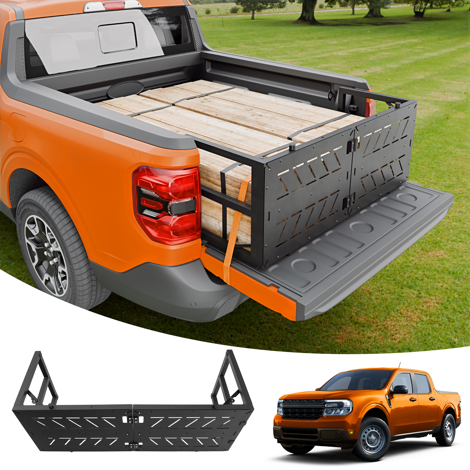 Maxzina Tailgate Extender Compatible with 2022-2025 2026 Ford Maverick Flip-Over Pickup Truck Bed Divider Carbon Steel Rotatable Truck Bed Extension for 2024 Maverick Accessories