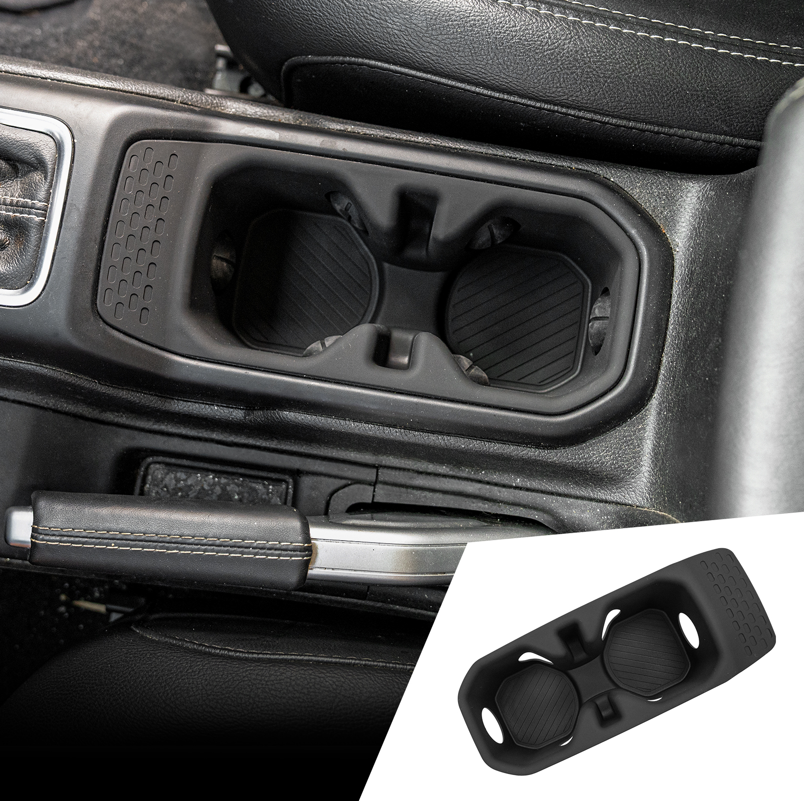 Maxzina Cup Holder Compatible with 2018-2026 Jeep Gladiator JT & Wrangler JL JLU 4XE Insert Center Console Cup Holder Soft Silicone Black Bottle Holder Interior Decoration 2025 Gladiator Accessories